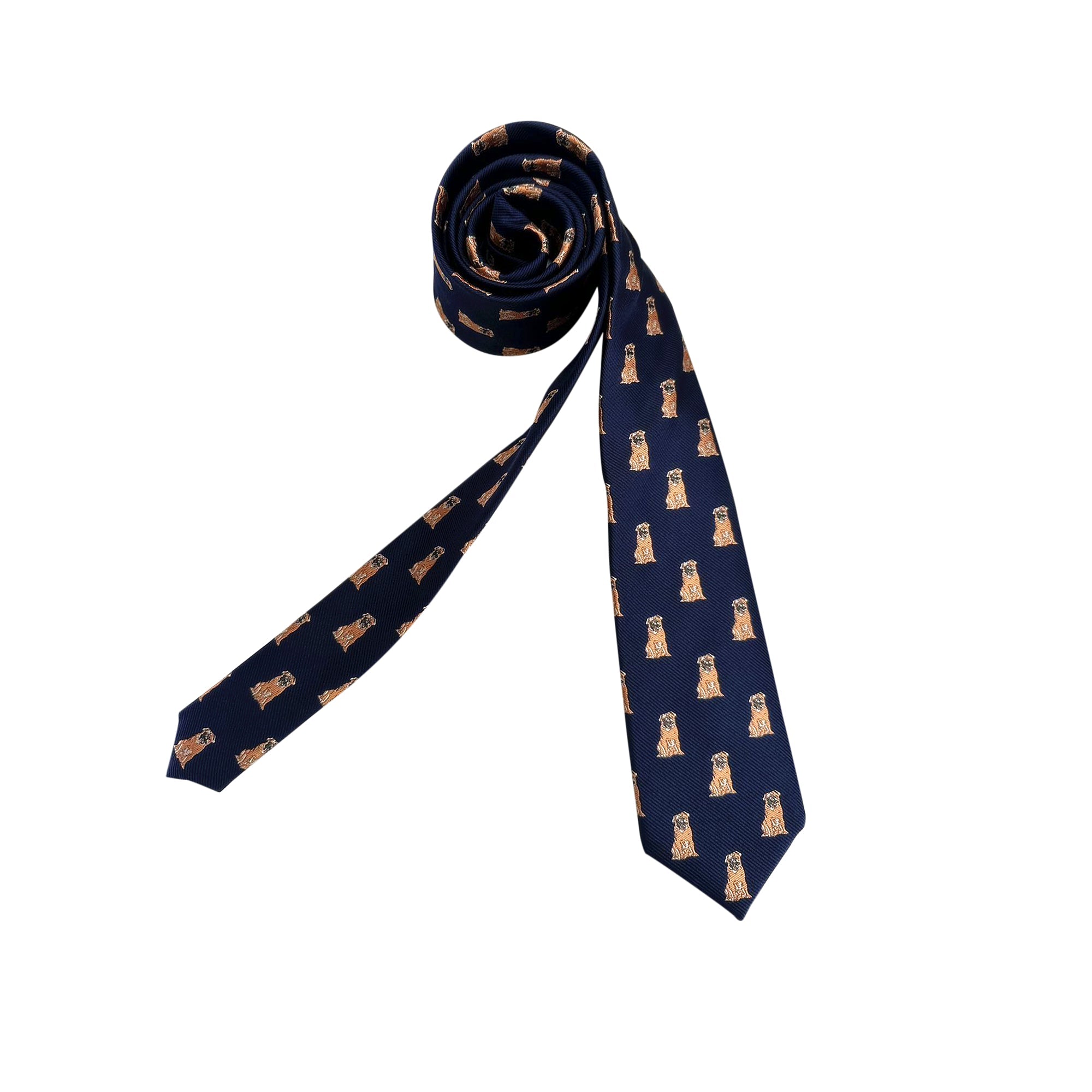 Navy Blue Pug Dog Skinny Tie