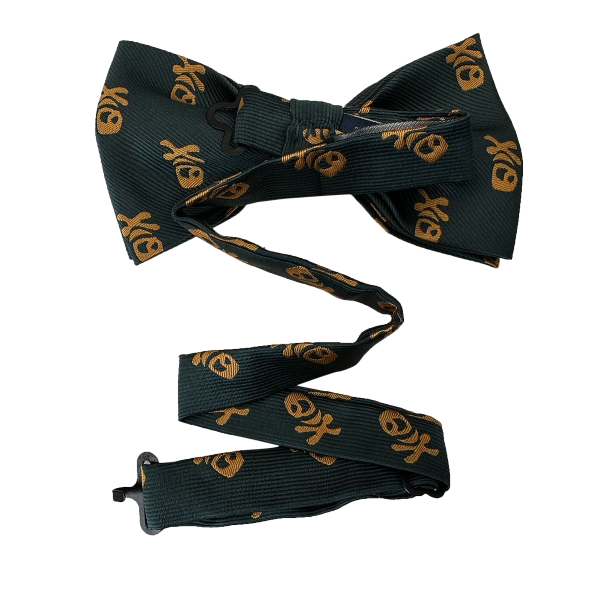 Navy Green with Gold Skull Pre-tied Bow Tie