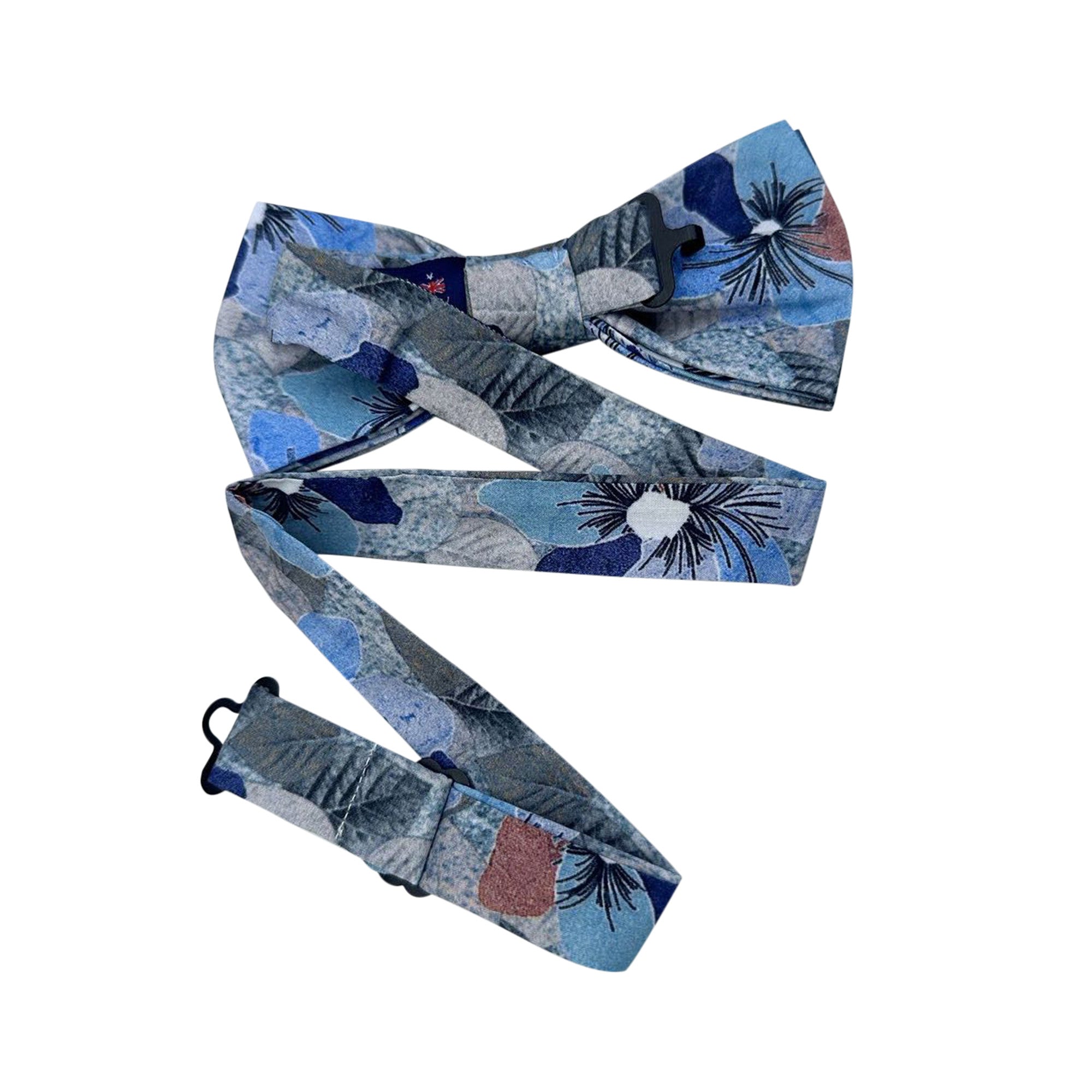 Grey Silver with Blue Floral Pre-tied Bow Tie