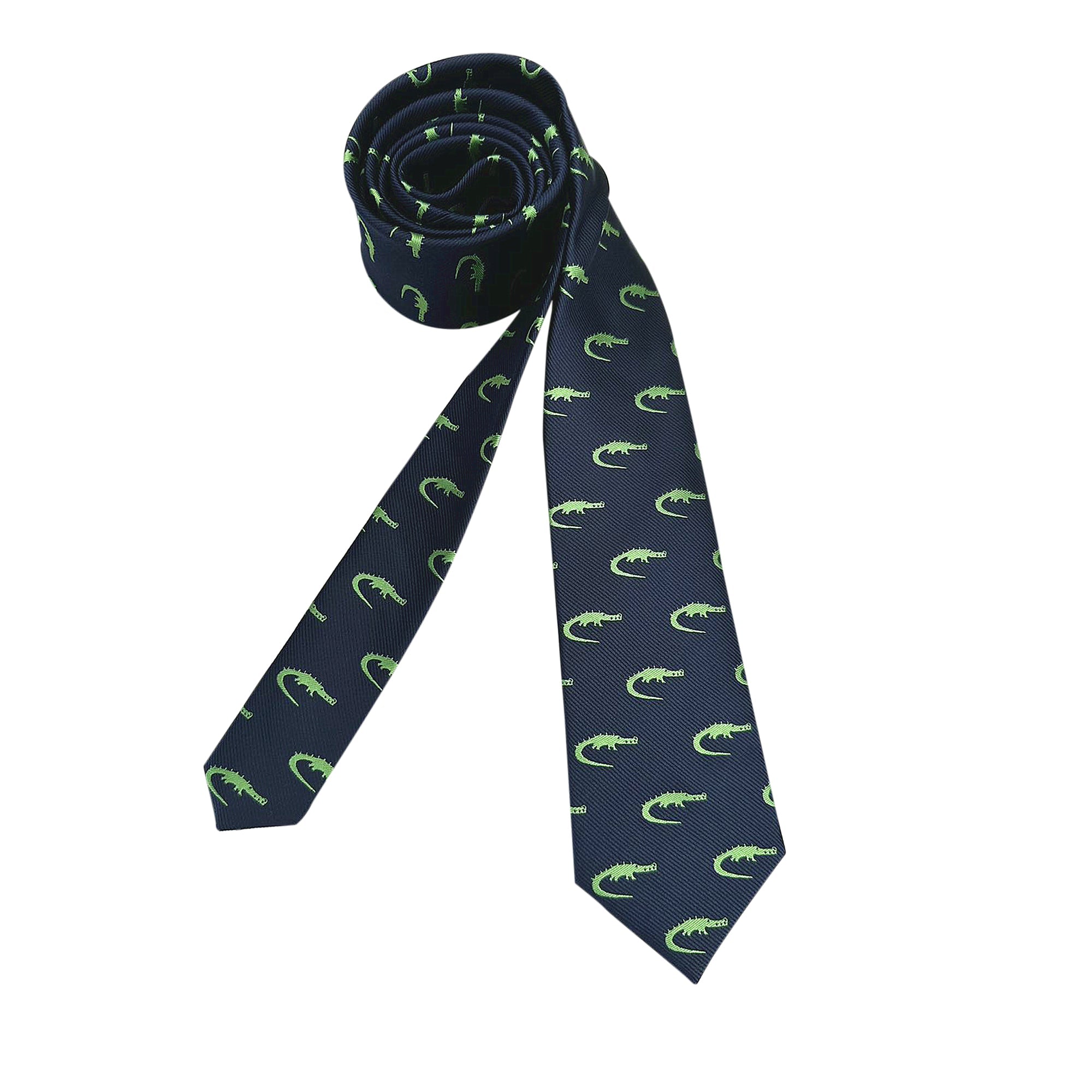 Navy Blue with Green Crocodile Skinny Tie