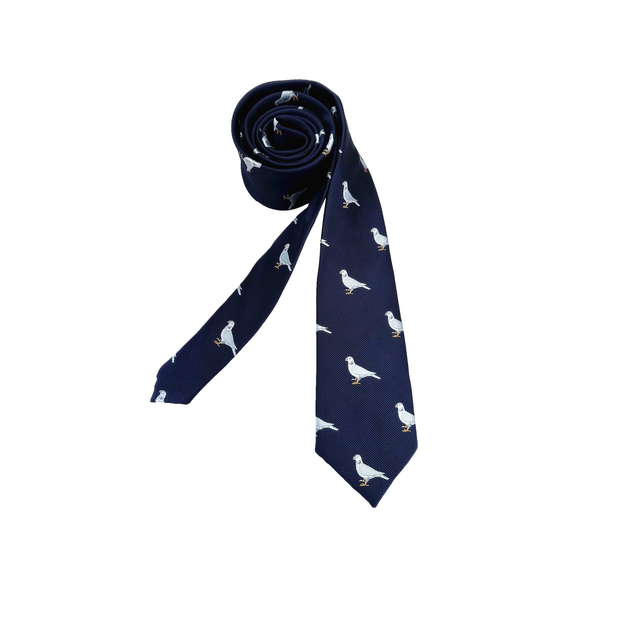 Navy Blue White Pigeon Skinny Tie