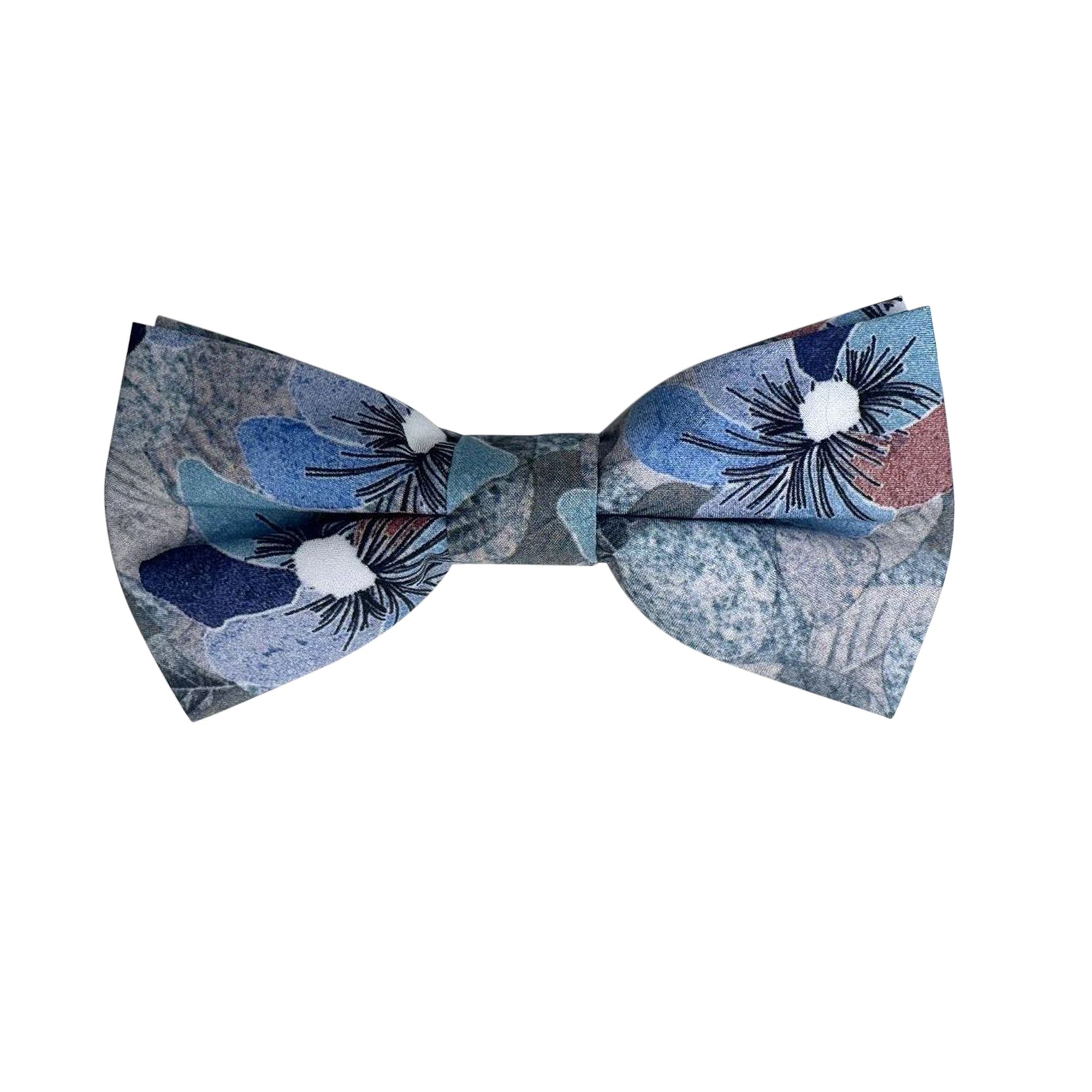 Grey Silver with Dusty Blue Floral Pre-tied Bow Tie