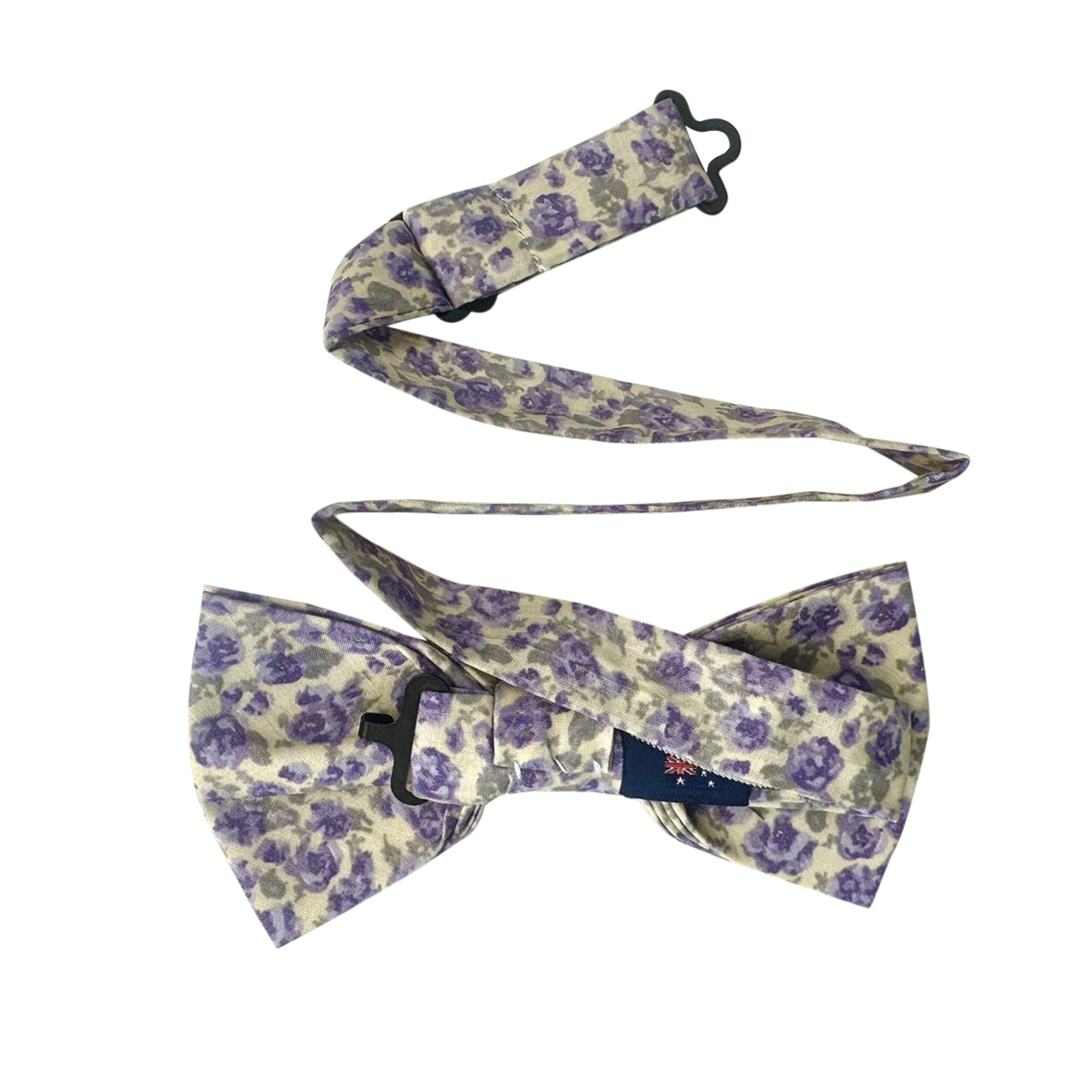 Fuchsia Purple on Beige Pre-tied Bow Tie