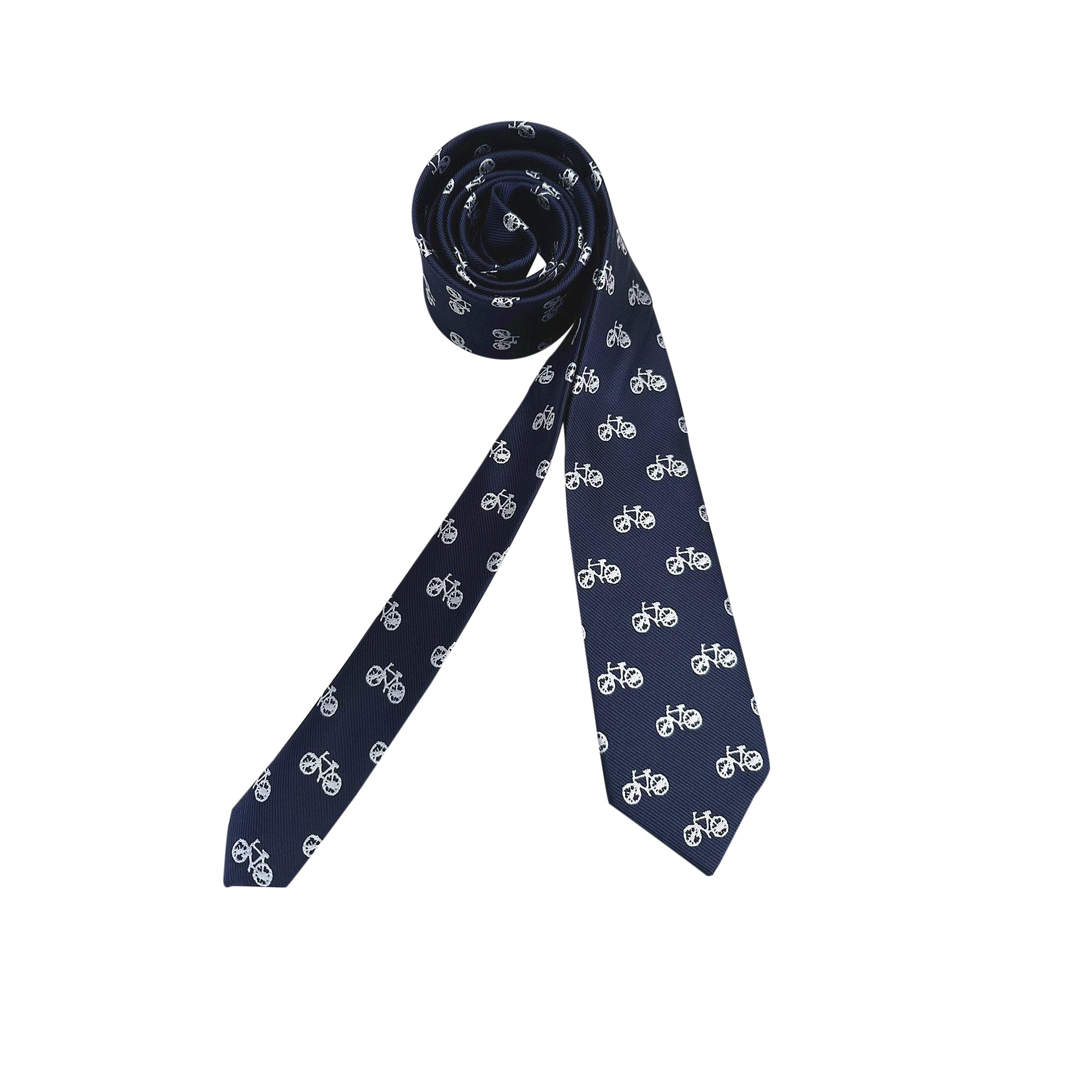 Navy Blue White French Bicycle Skinny Tie