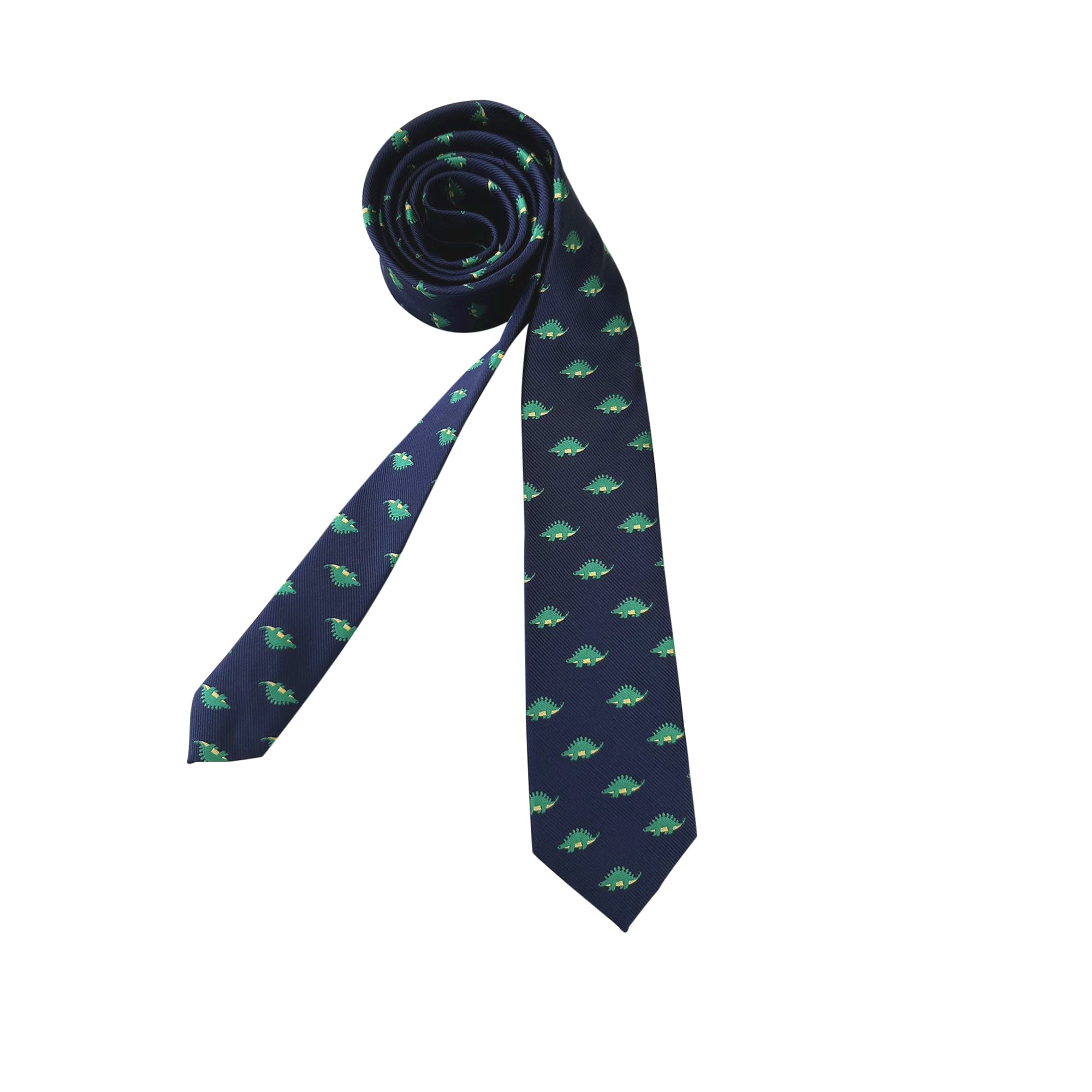 Navy Blue Green Stegosaurus Dinosaur Skinny Tie