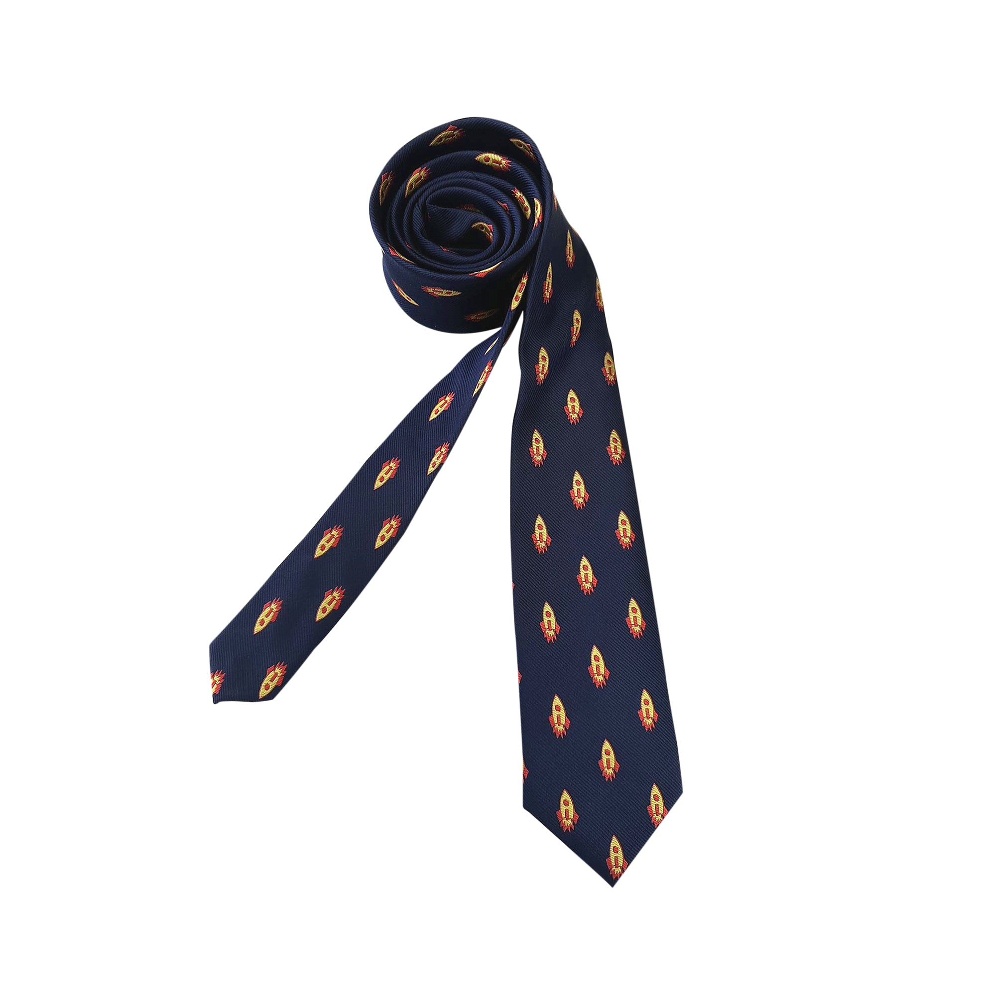 Navy Blue Yellow Rocket Skinny Tie