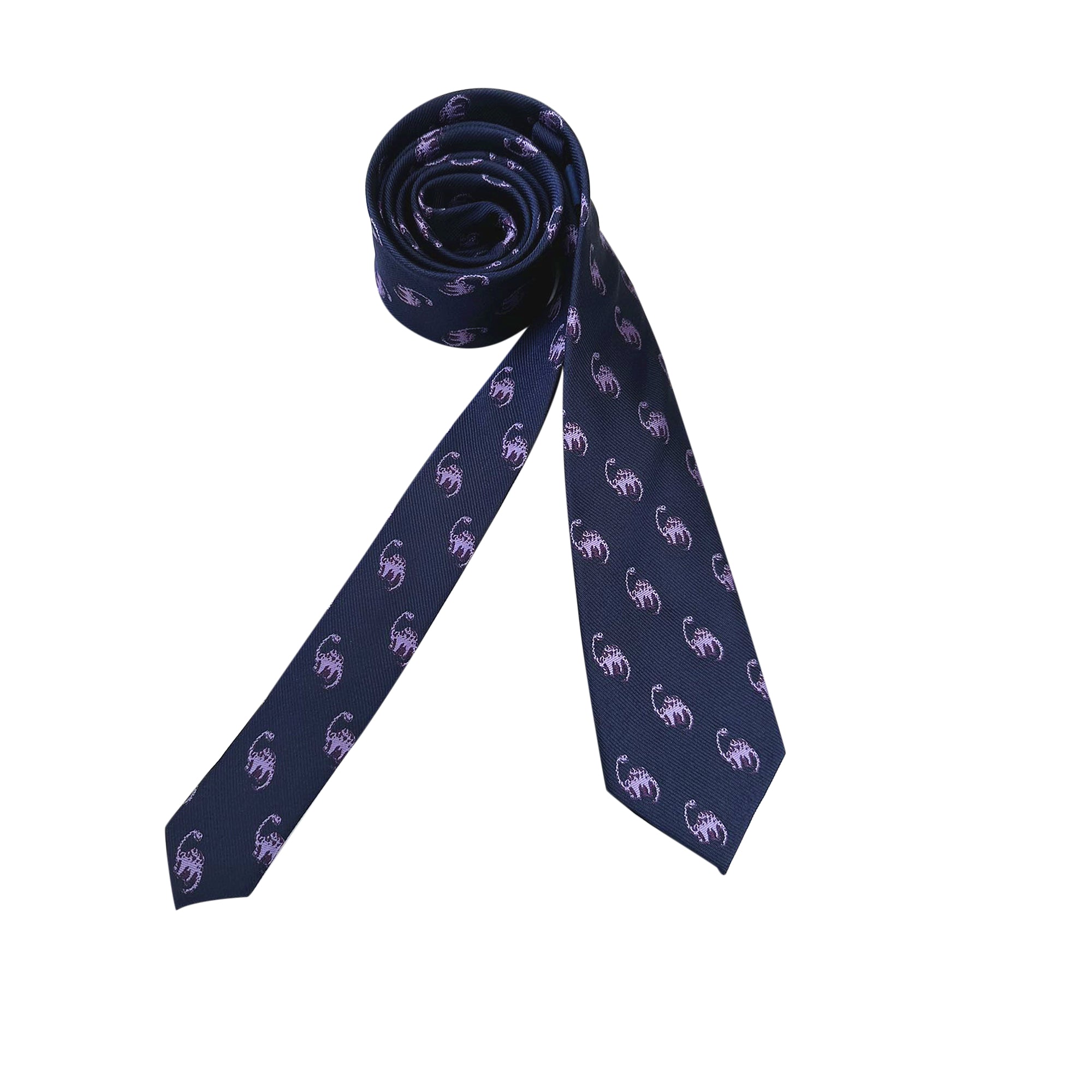 Navy Blue with Lilac Apatosaurus Dinosaur Skinny Tie