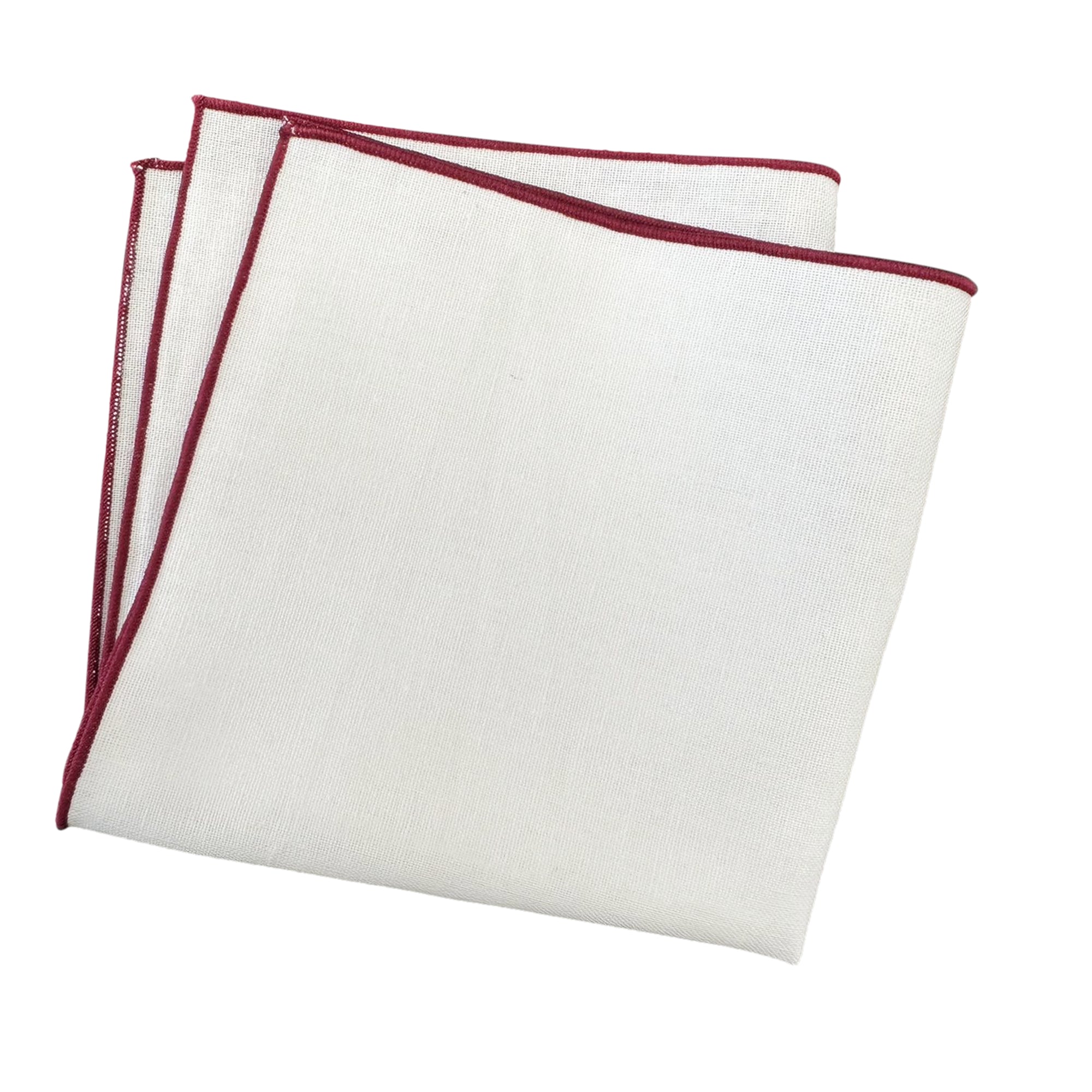 White Linen Pocket Square Maroon Border