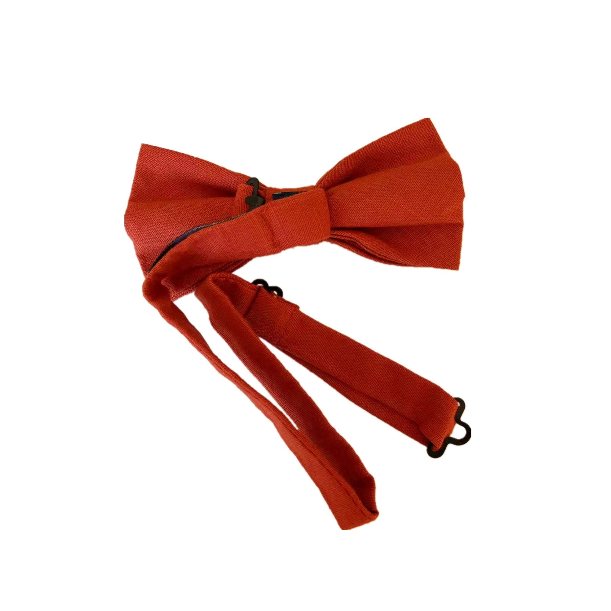 Dark Burnt Orange Linen Pre-tied Bow Tie