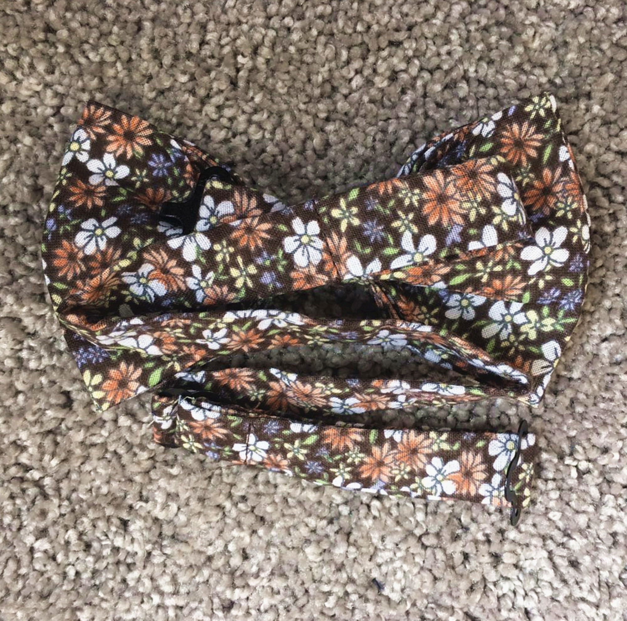 Dusty Orange & White Floral Pre-tied Bow Tie