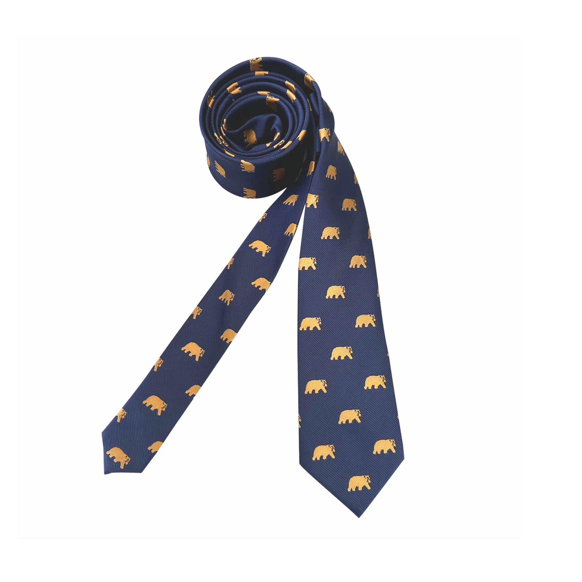 Navy Blue with Gold Bear Skinny Tie
