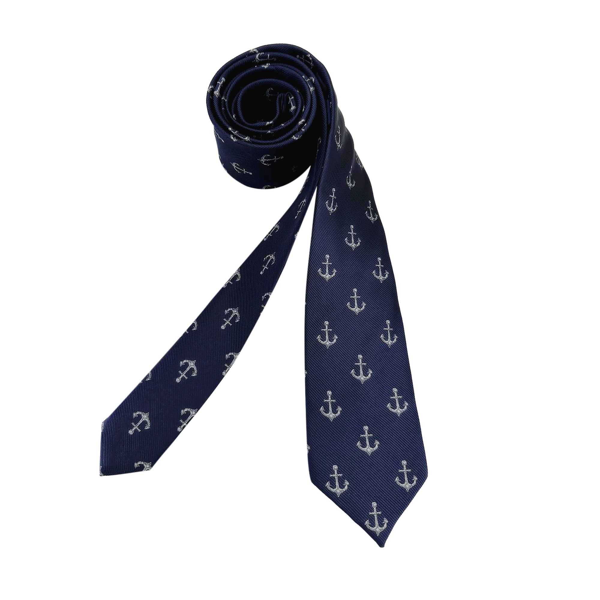Navy Blue Anchor Skinny Tie