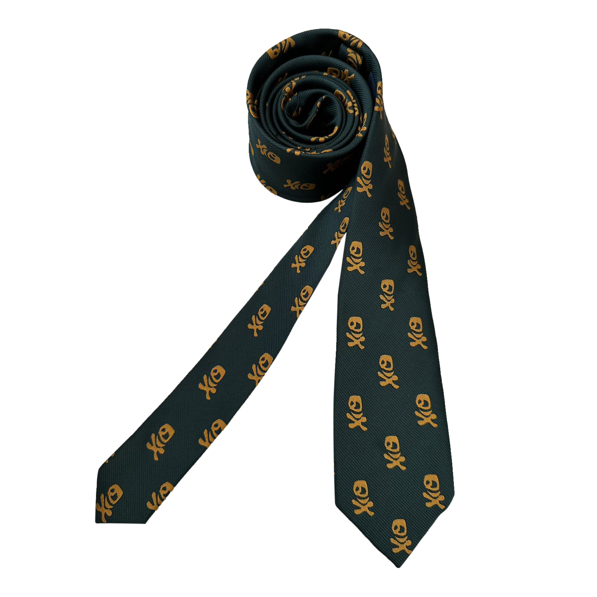 Navy Green with Gold Skull Skinny Tie