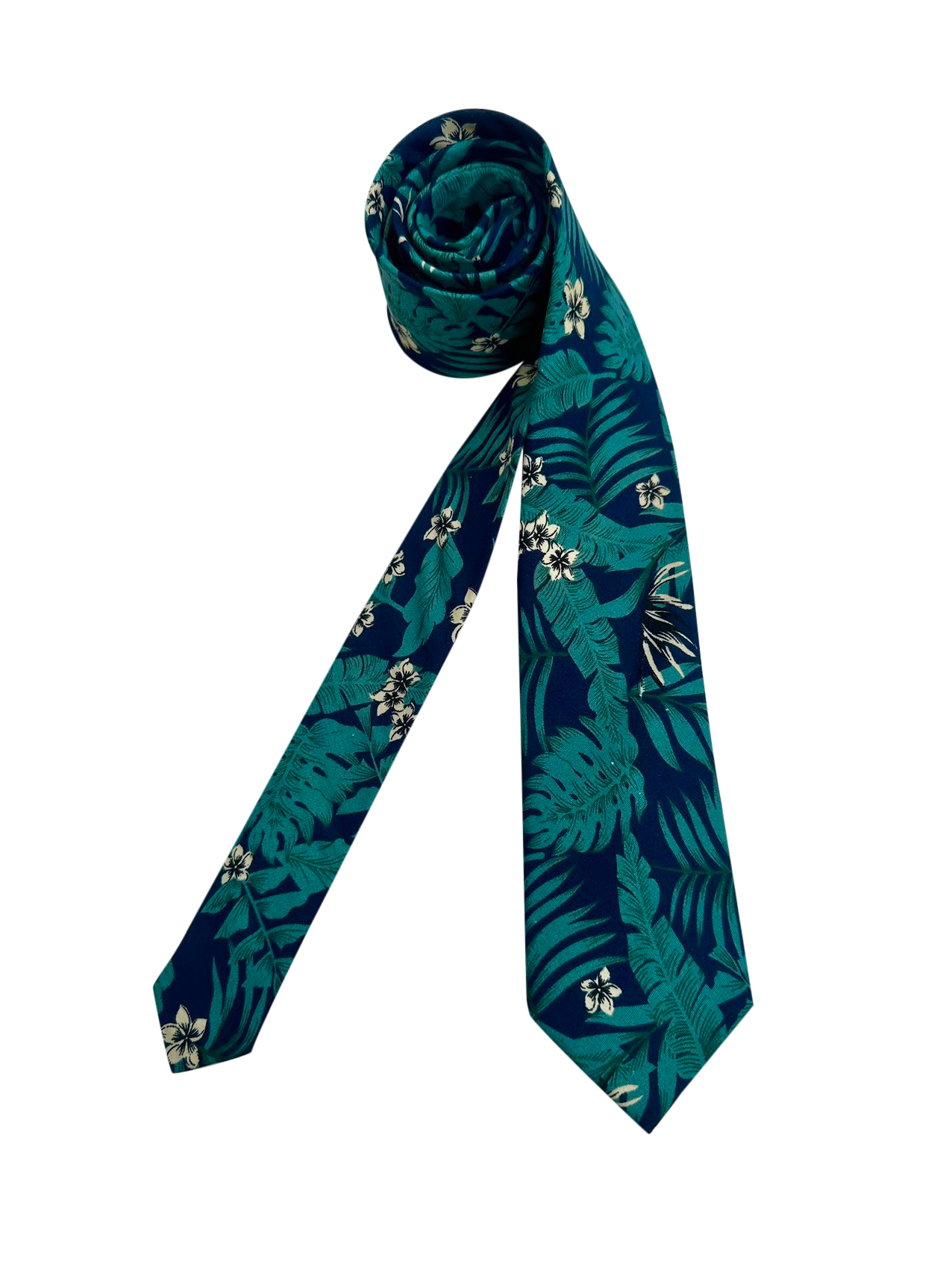 Navy Tropical Palm Skinny Tie