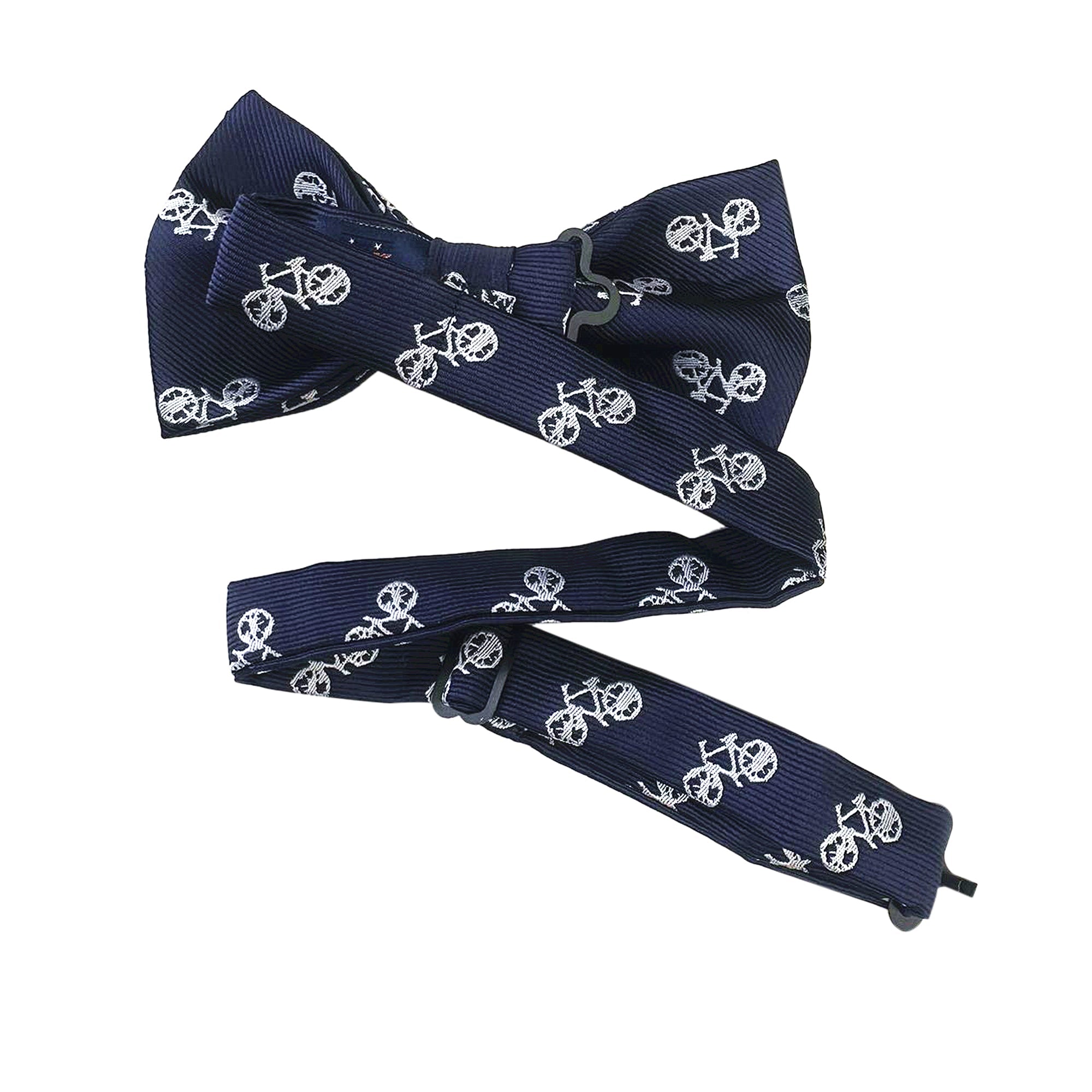 Navy Blue White French Bicycle Pre-tied Bow Tie