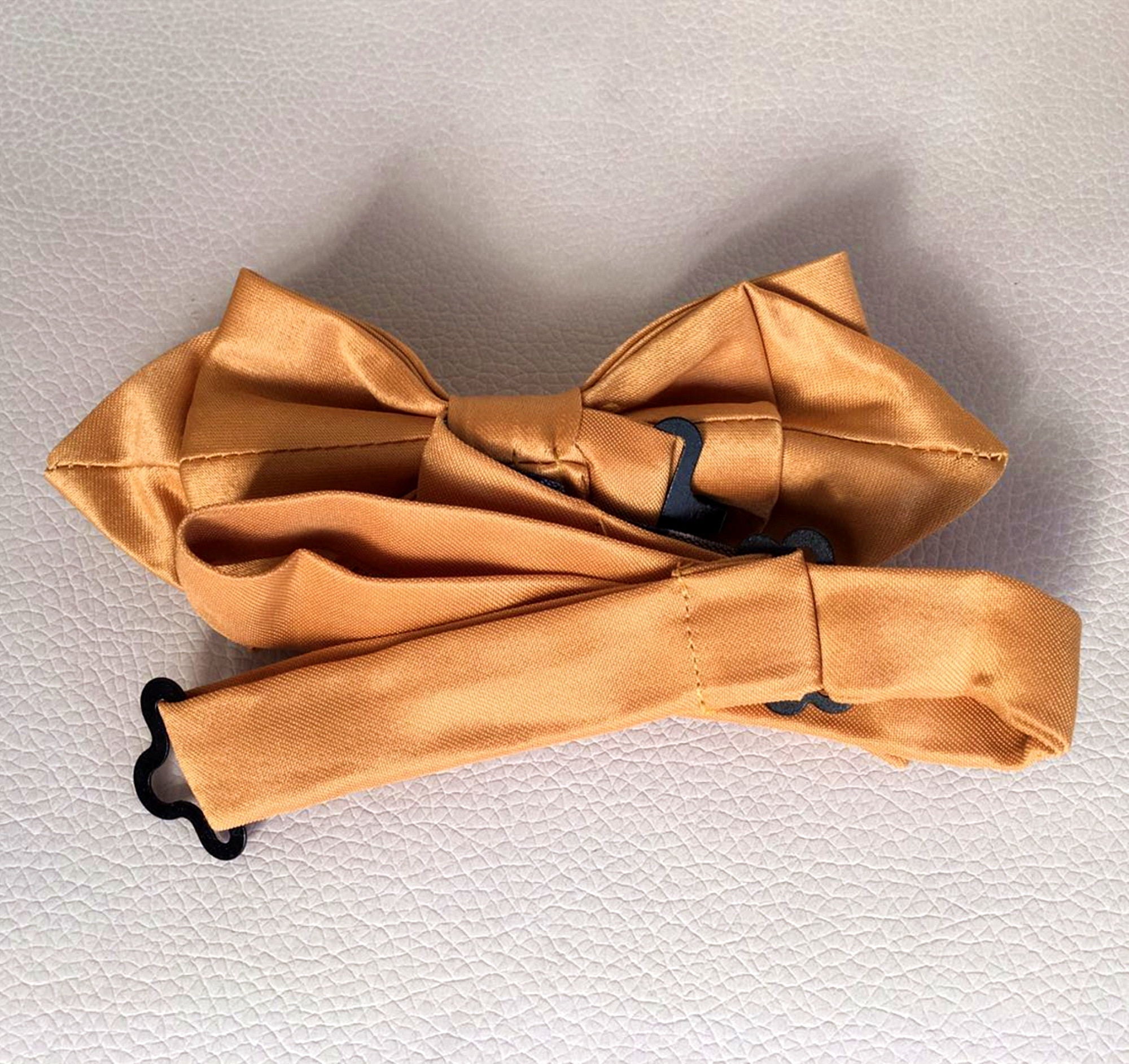 Gold Satin Pre-tied Diamond Bow Tie
