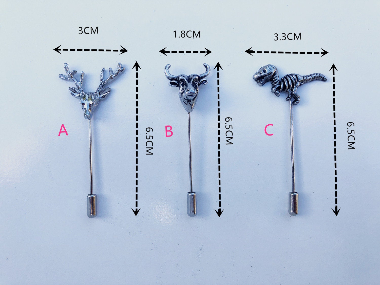 Moose, Bull & T-rex Lapel Pin