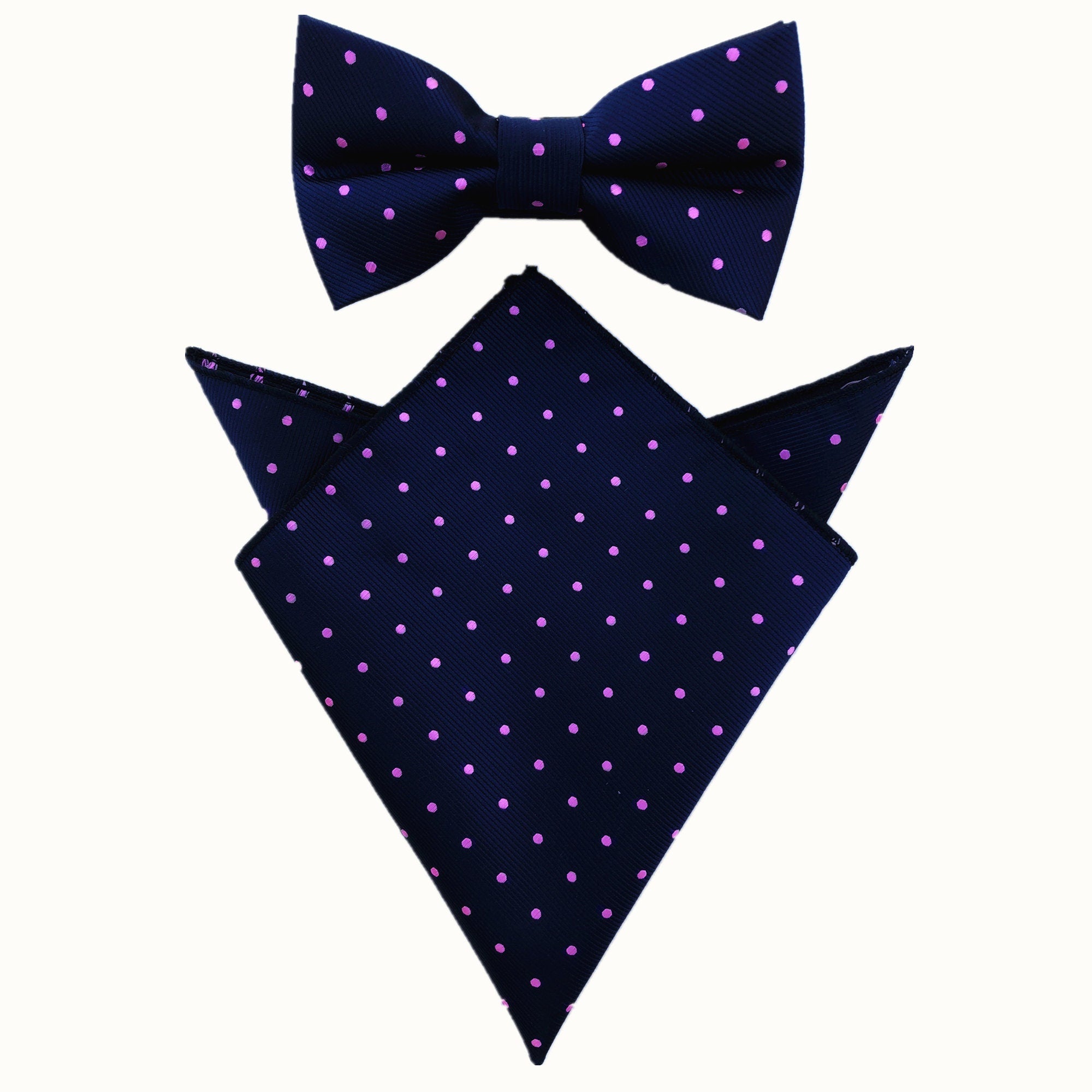 Navy Blue Pink Polka Dots Pre-tied Bow Tie