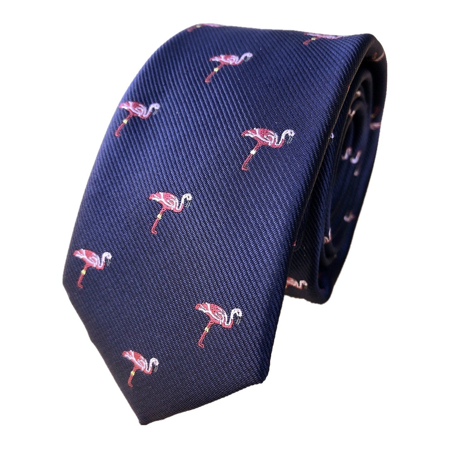 Navy Blue Flamingo Skinny tie
