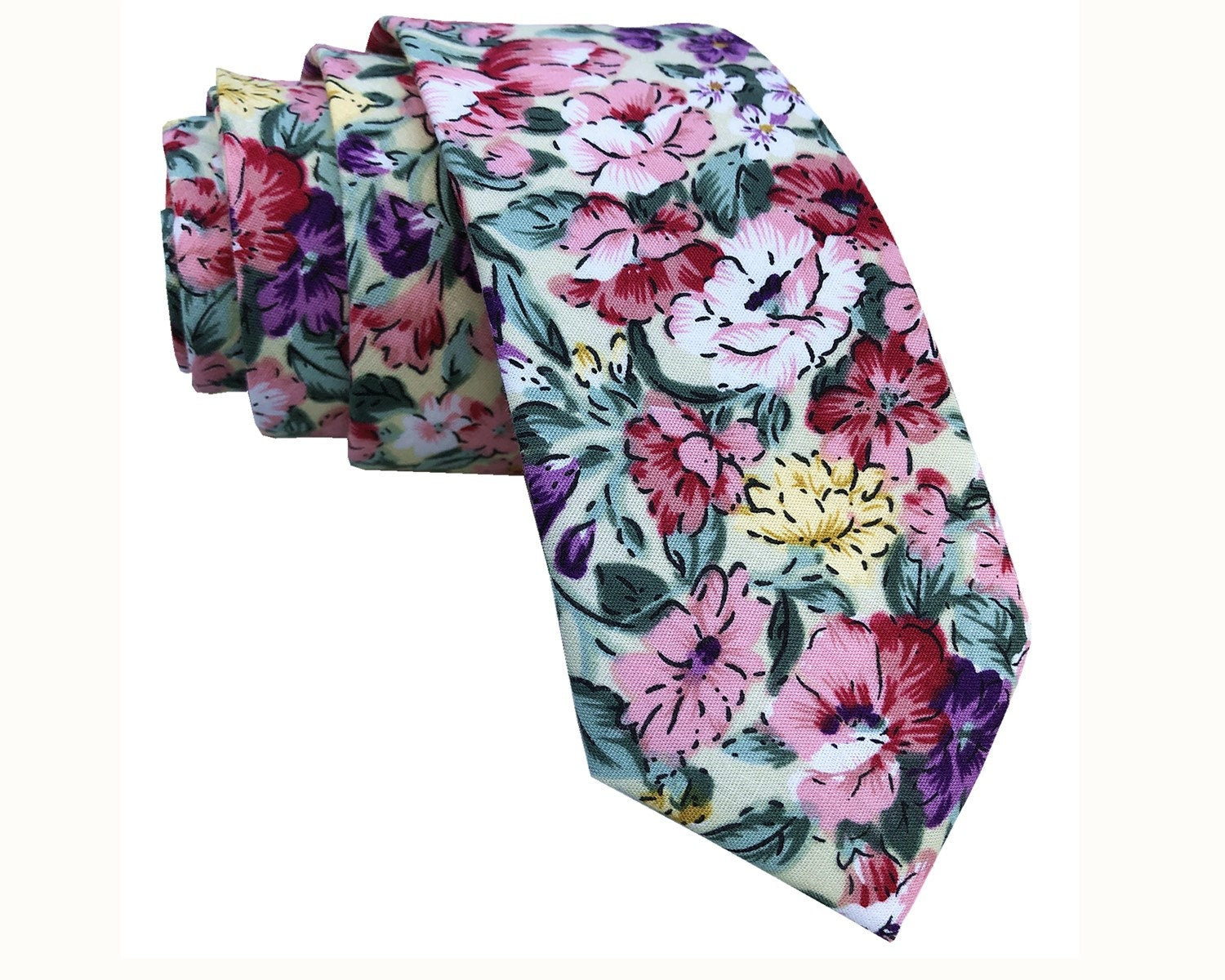 Pink Yellow Floral Skinny Tie