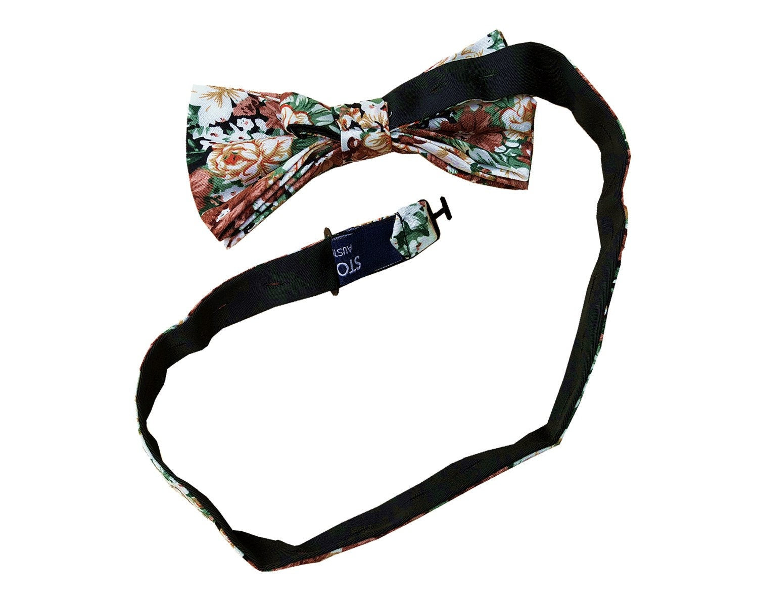 Rust Brown Green Floral Pre-tied Bow Tie