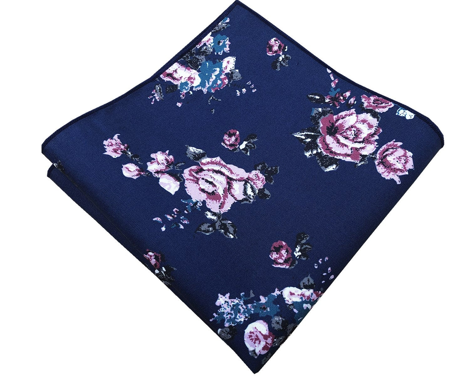 Midnight with Lilac Rose Floral Pocket Square