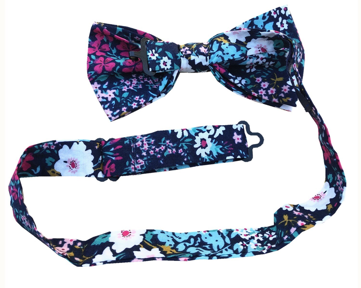 Navy Hot Pink Green Floral Pre-tied Bow Tie
