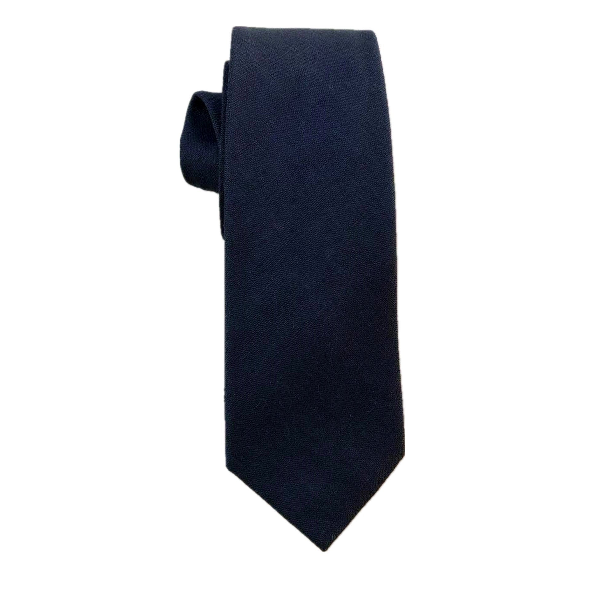Navy Linen Skinny Tie
