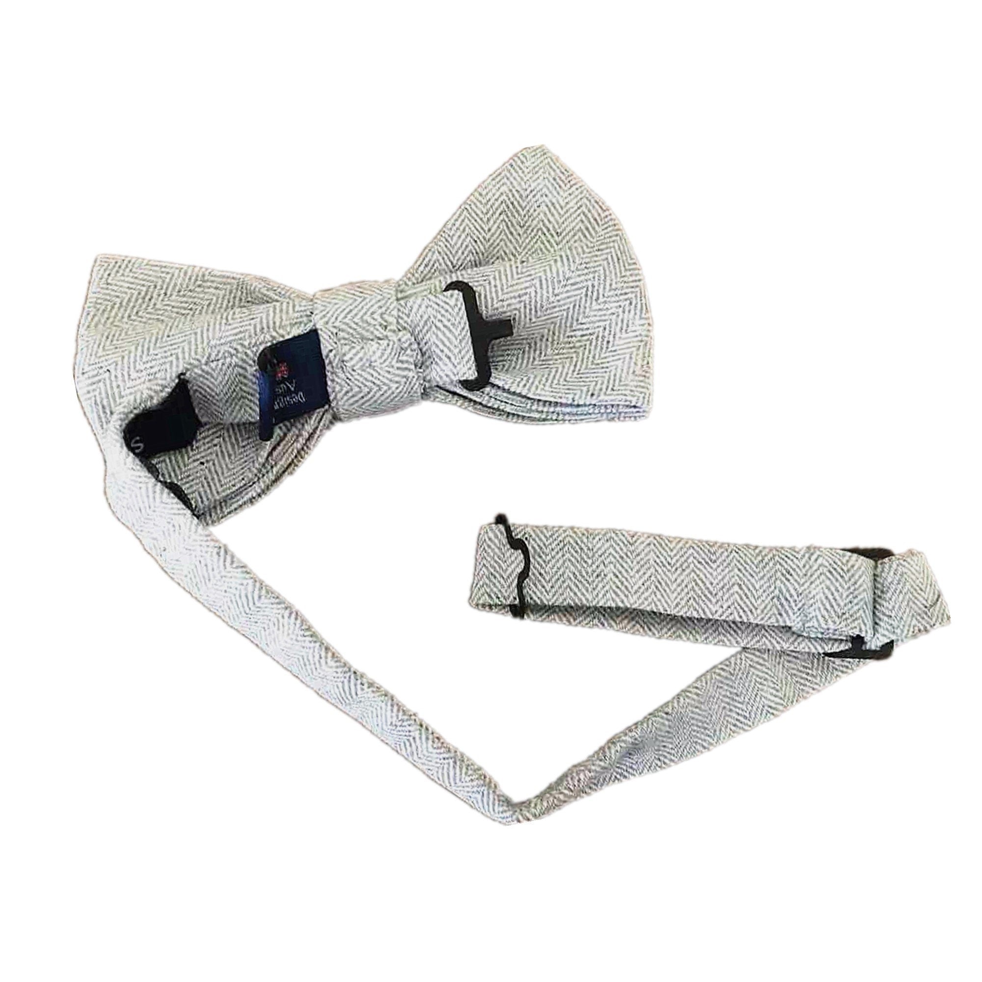 Grey Herringbone Pre-tied Bow Tie