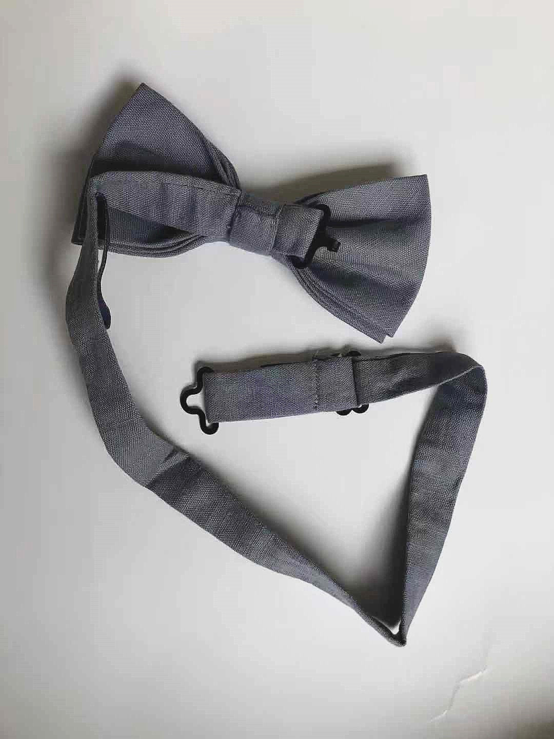 Grey Linen Pre-tied Bow Tie