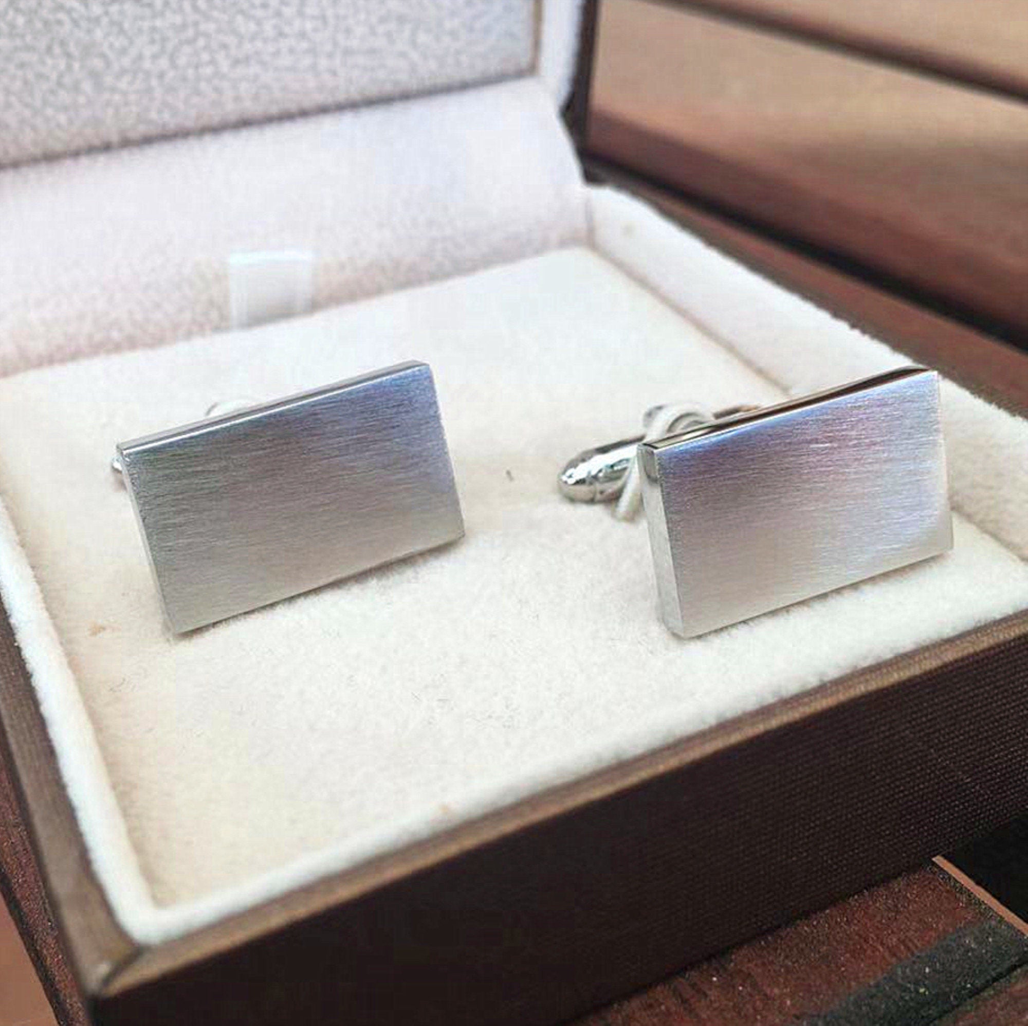 Brushed Silver Rectangular Cufflinks