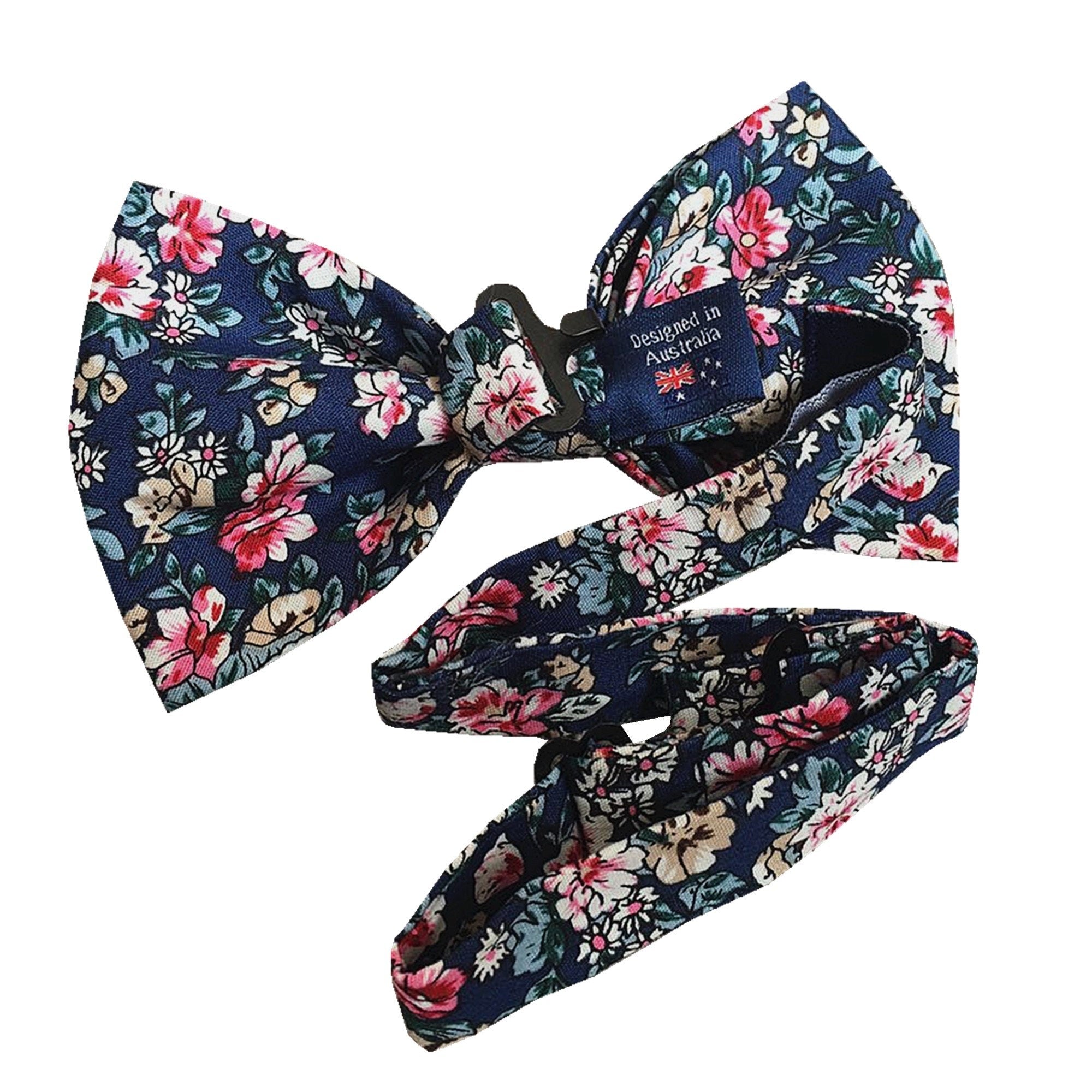 Navy Pink Floral Pre-tied Bow Tie