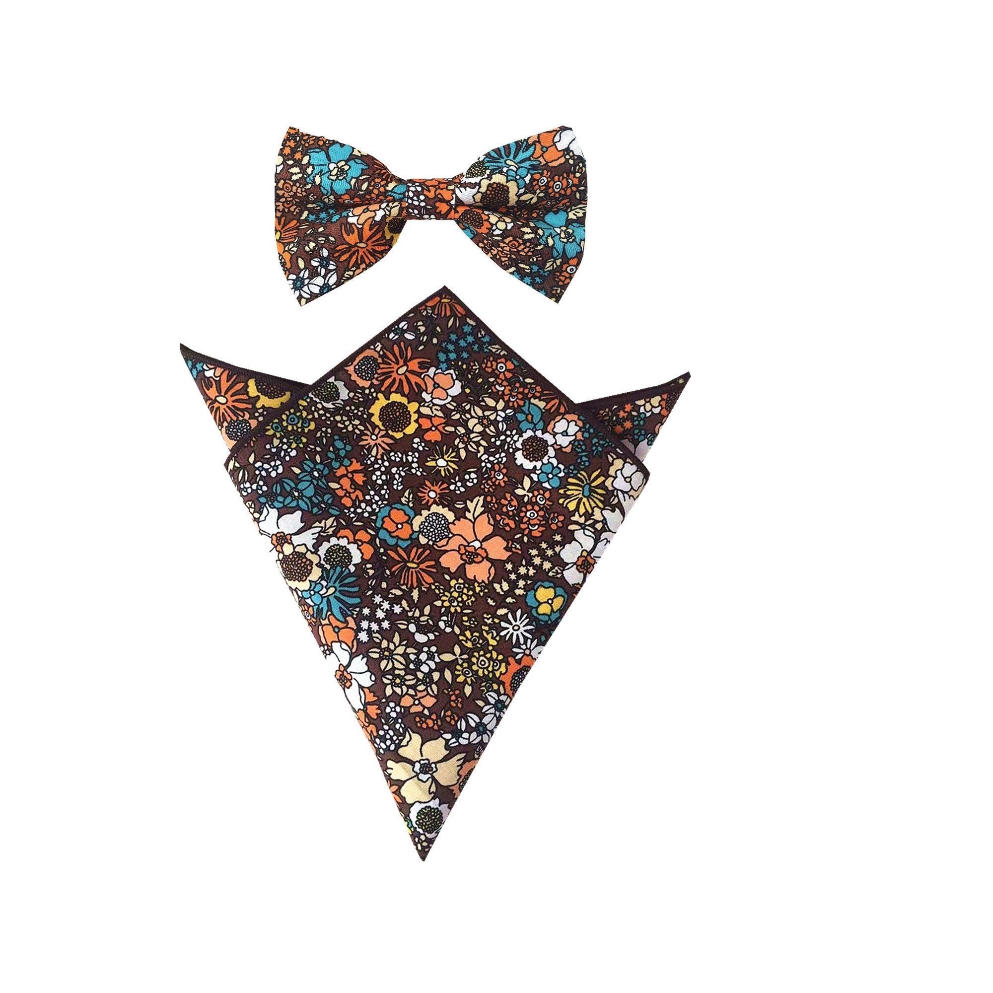 Orange Floral On Brown Pre-tied Bow Tie