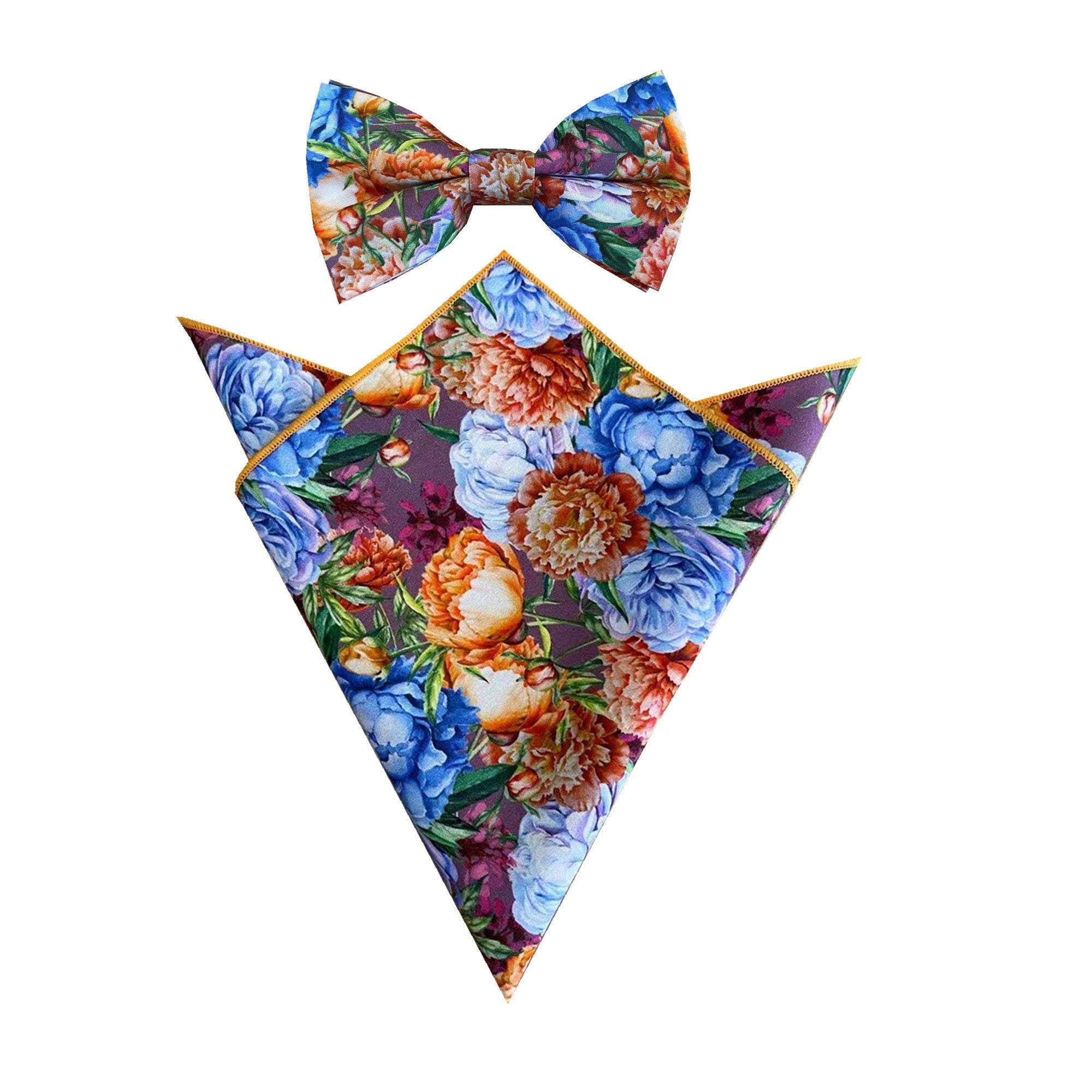 Orange Blue Floral Pre-tied Bow Tie