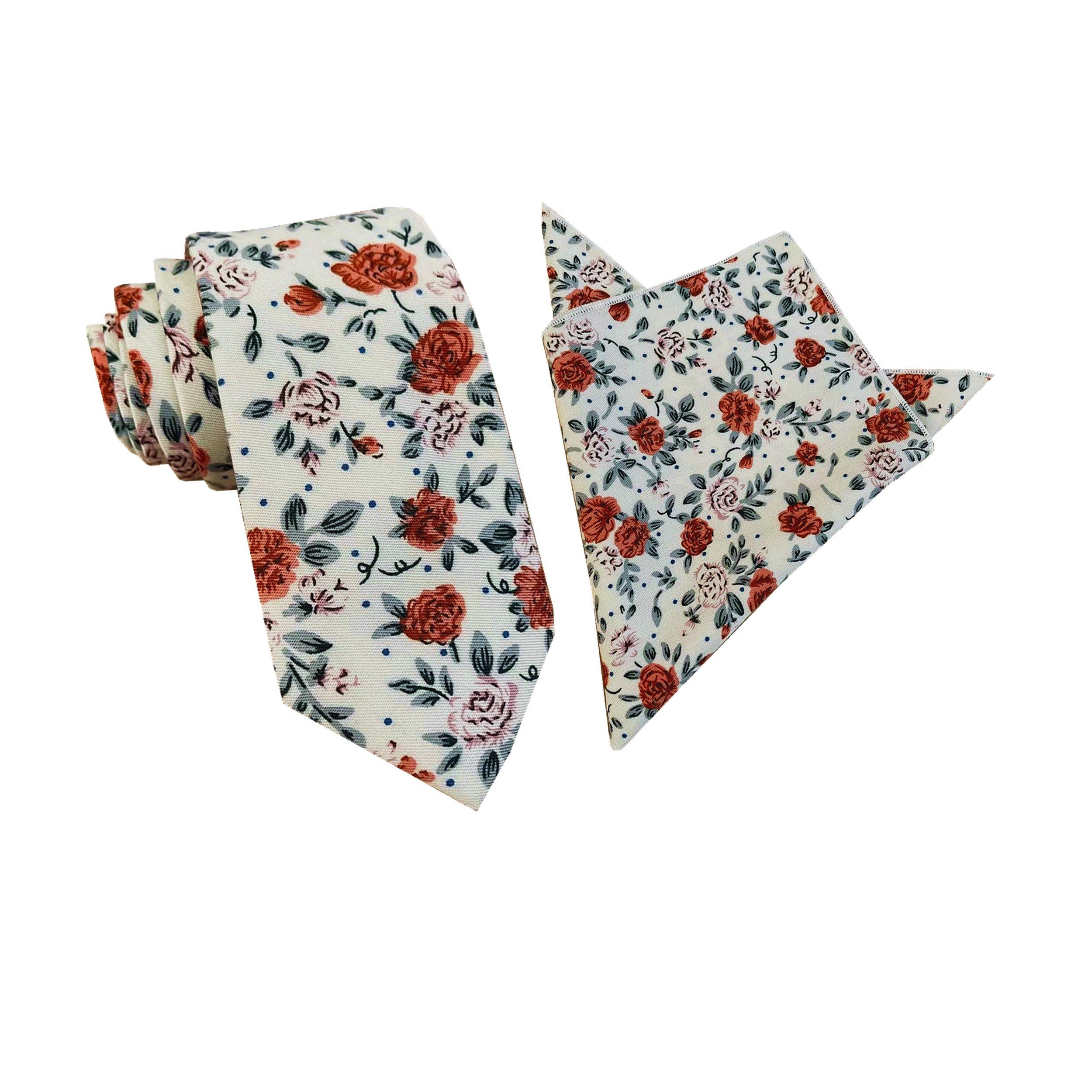 Orange Rose Floral Skinny Tie