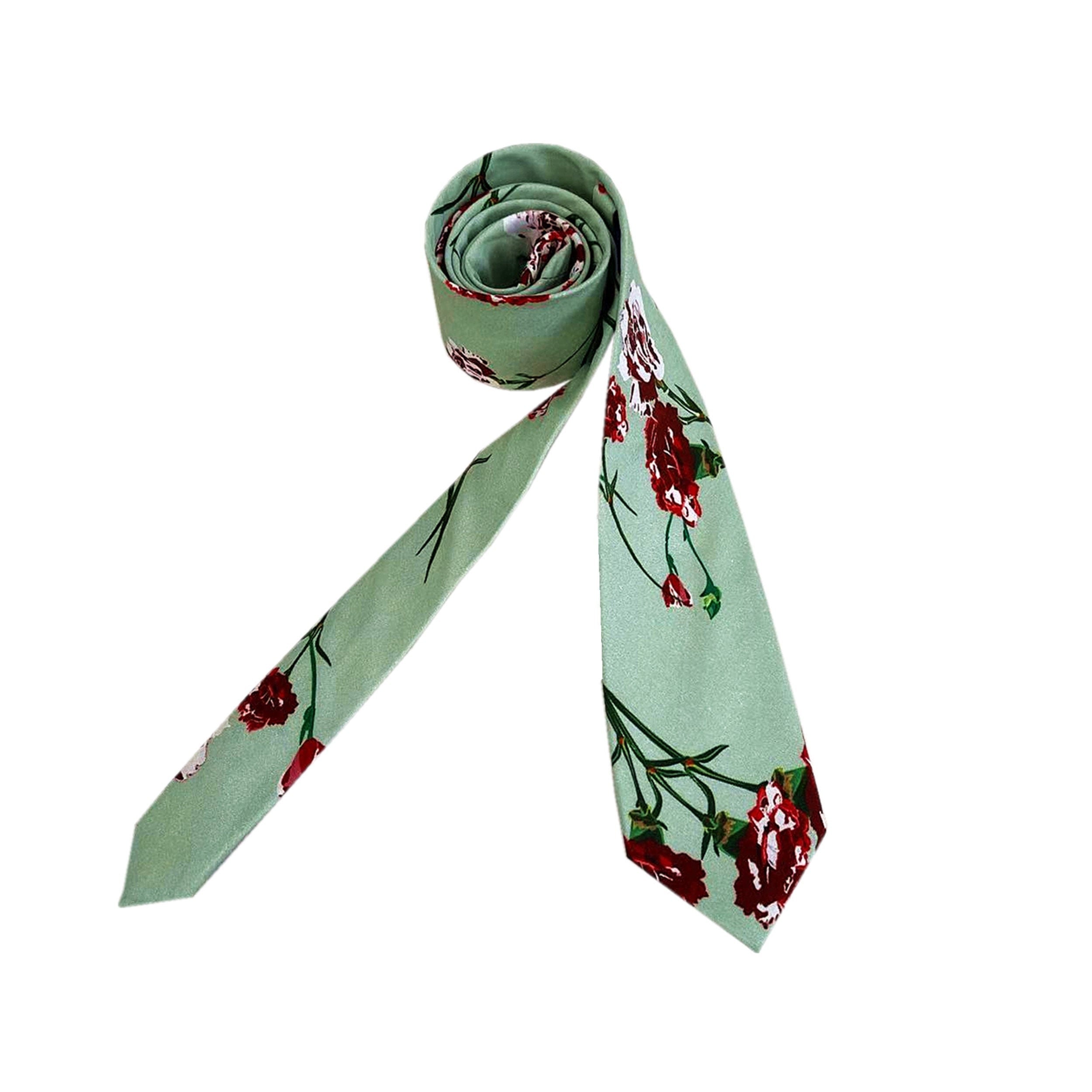 Sage Green Floral Skinny Tie