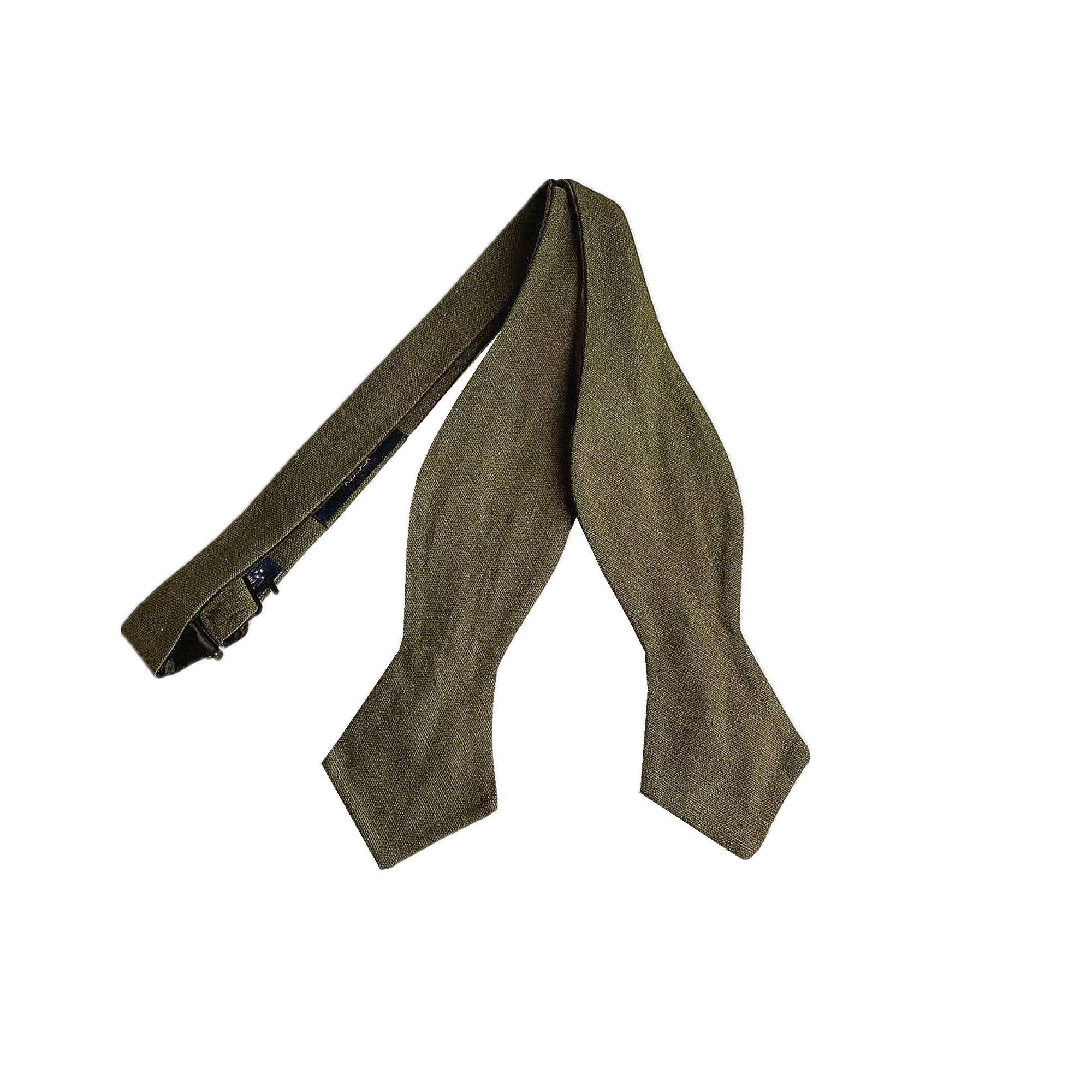 Army Green Linen Self-tied Bow tie