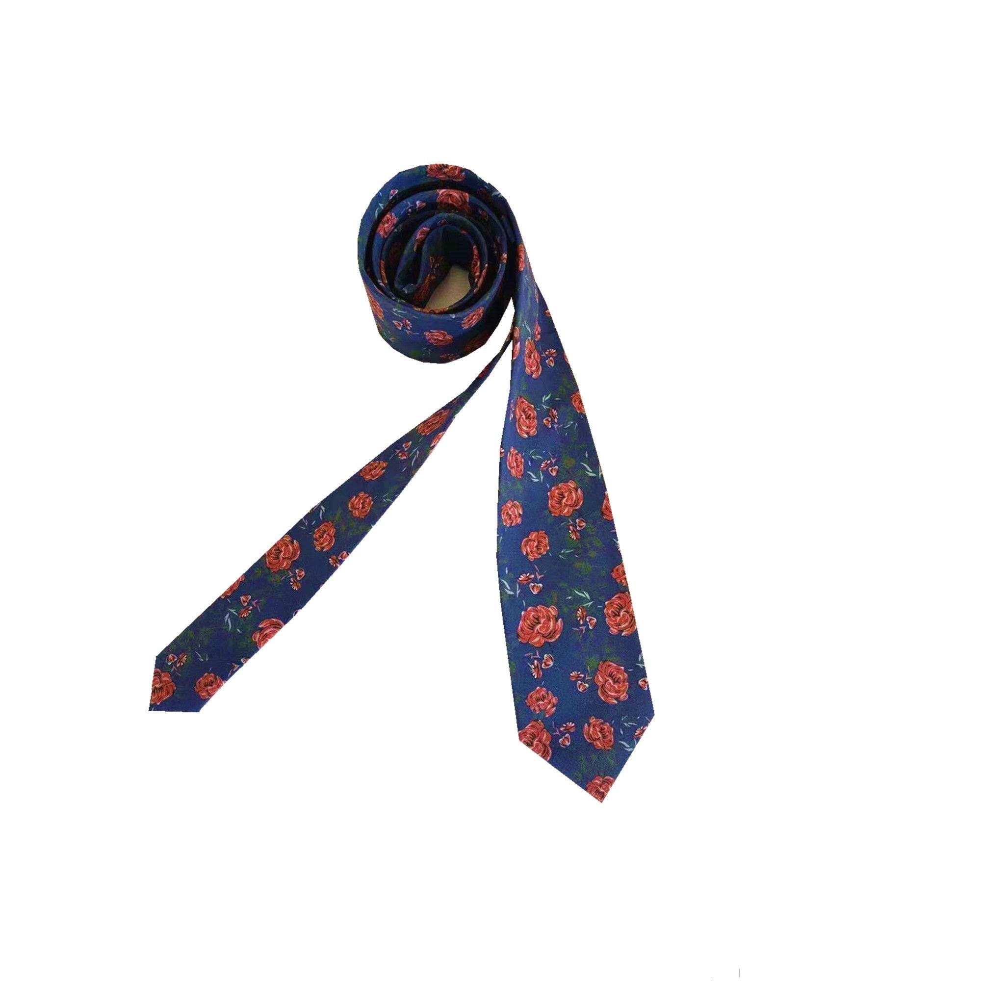 Terracotta Floral On Navy Skinny Tie