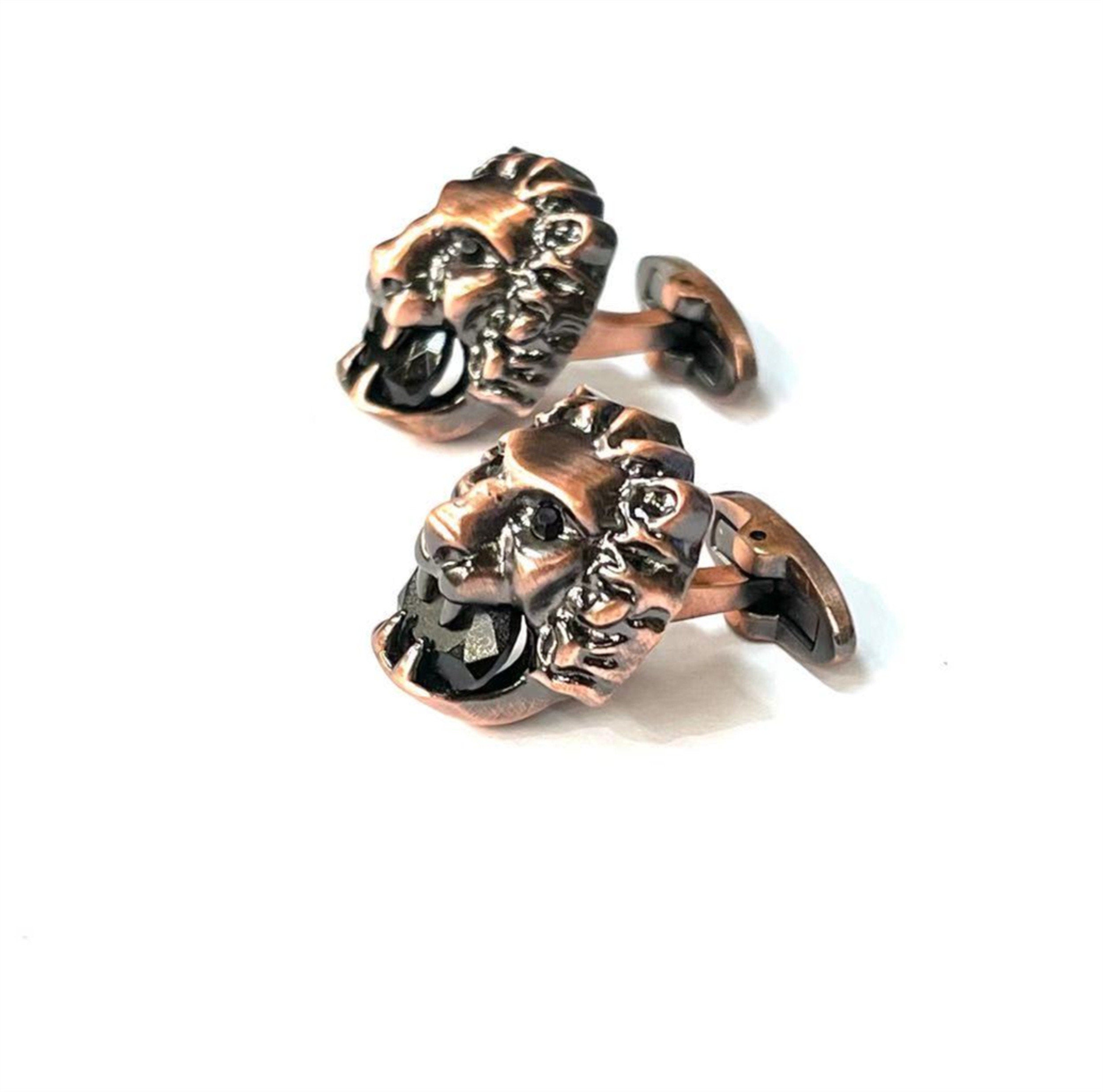 Antique Copper Lion Gemstone Cufflinks