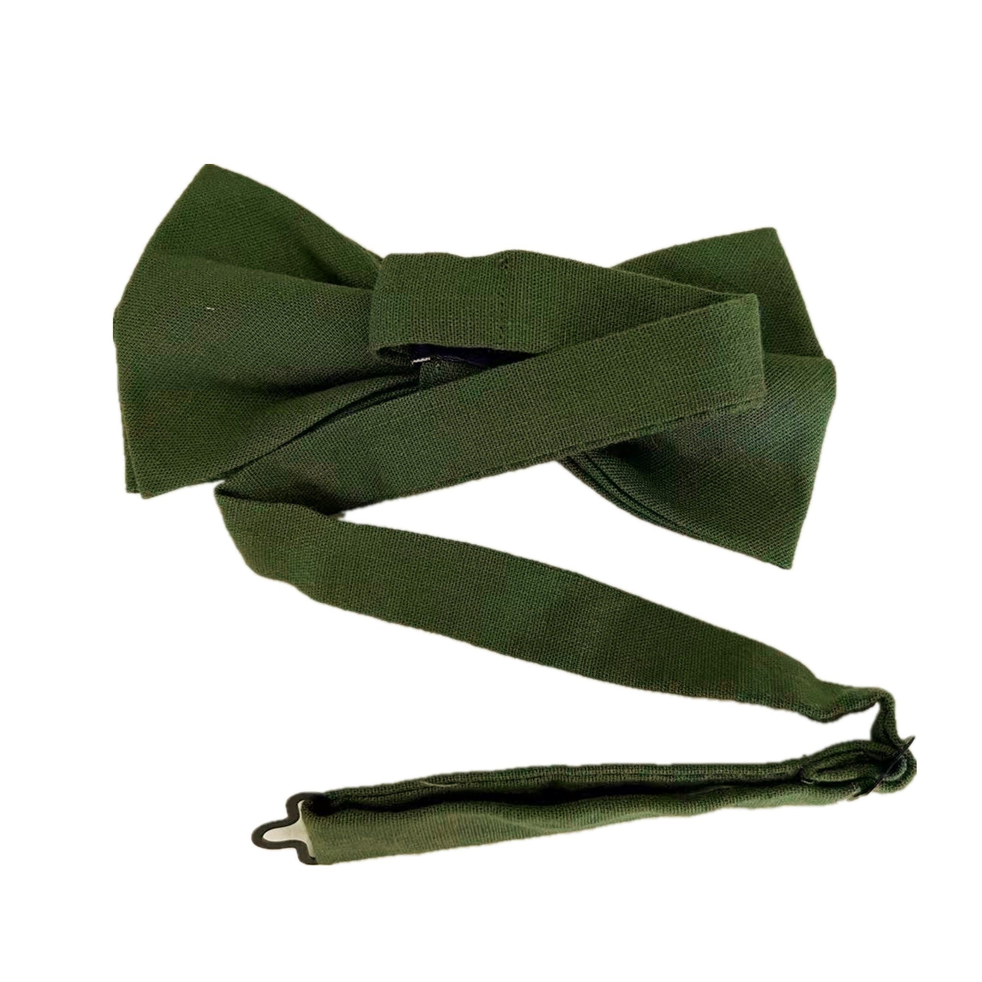 Olive Green Linen Pre-tied Bow Tie
