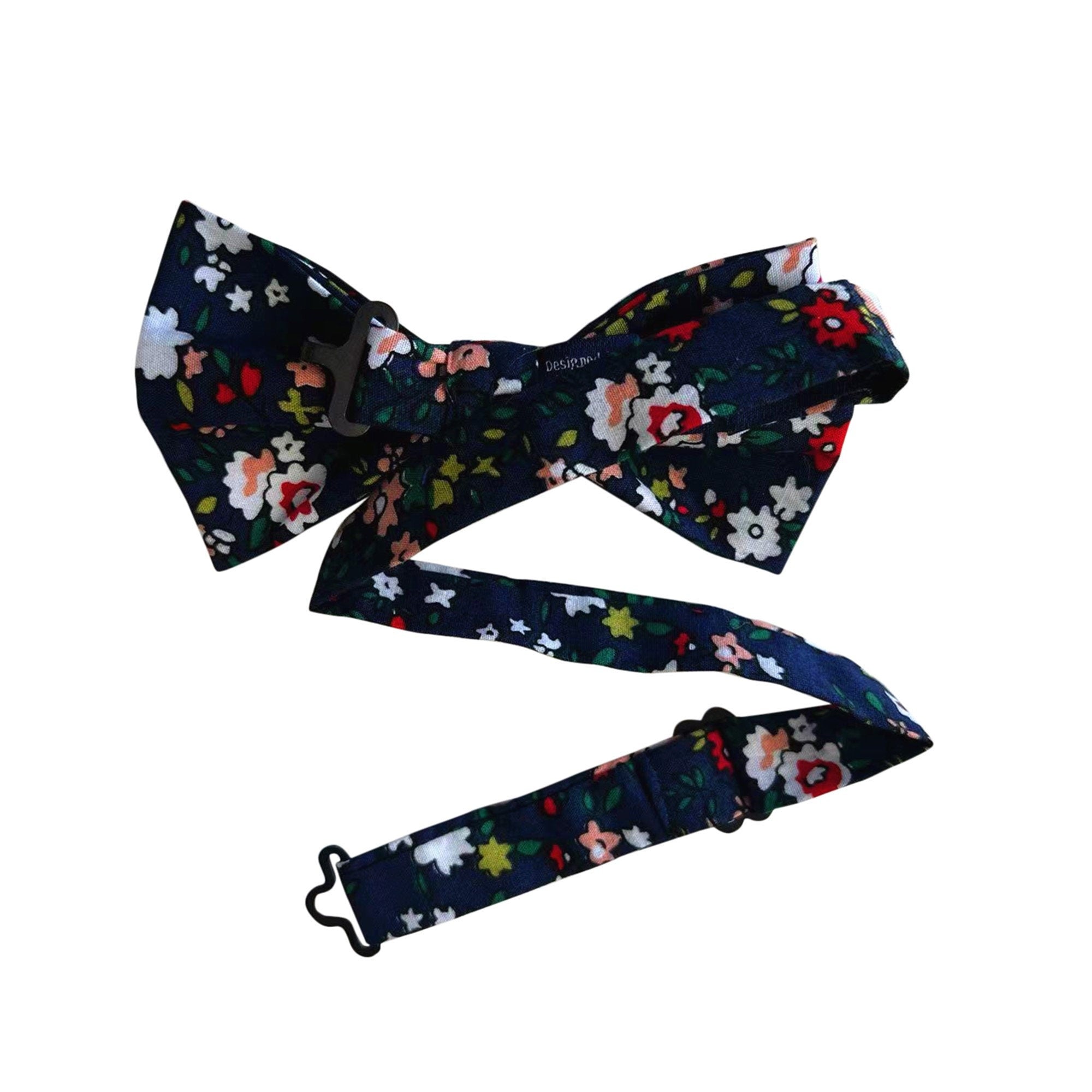 Navy Blue White and Maroon Floral Pre-tied Bow Tie