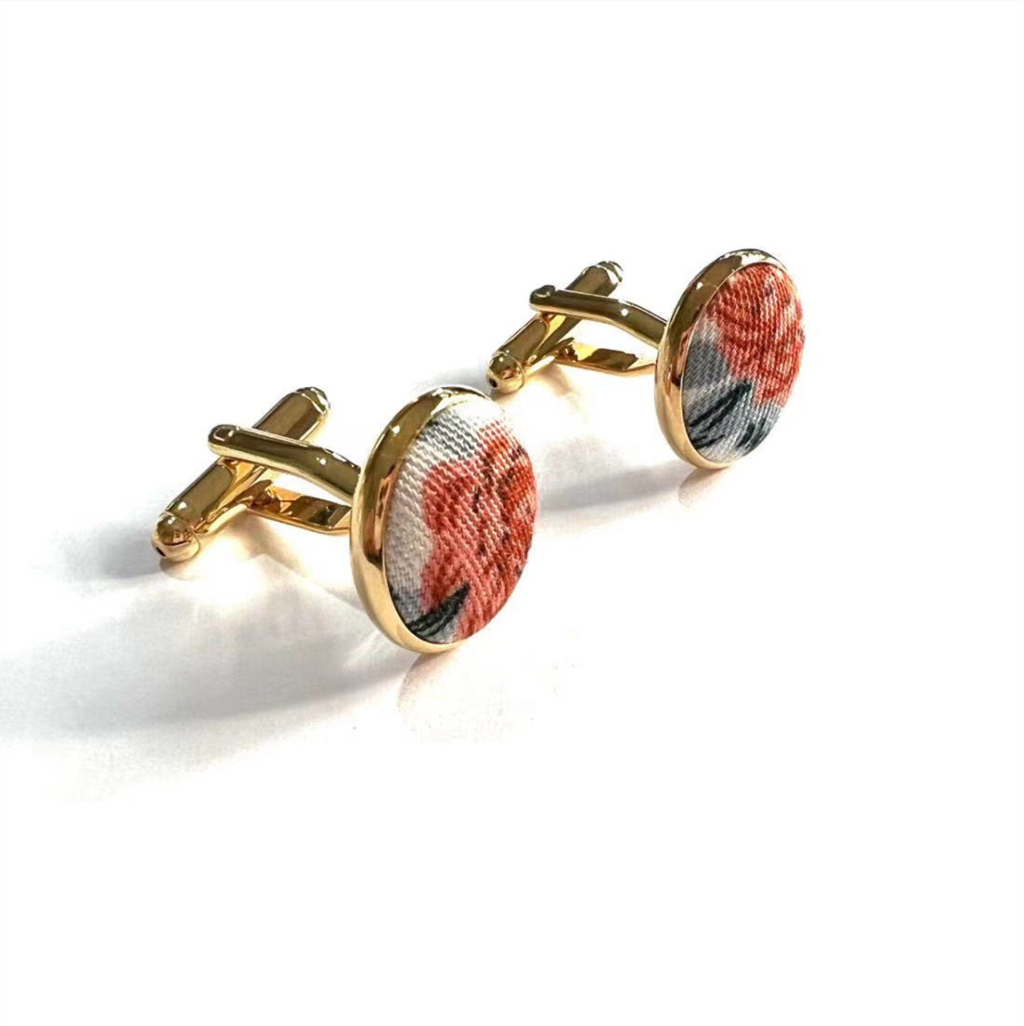 Orange Floral Gold Cufflinks