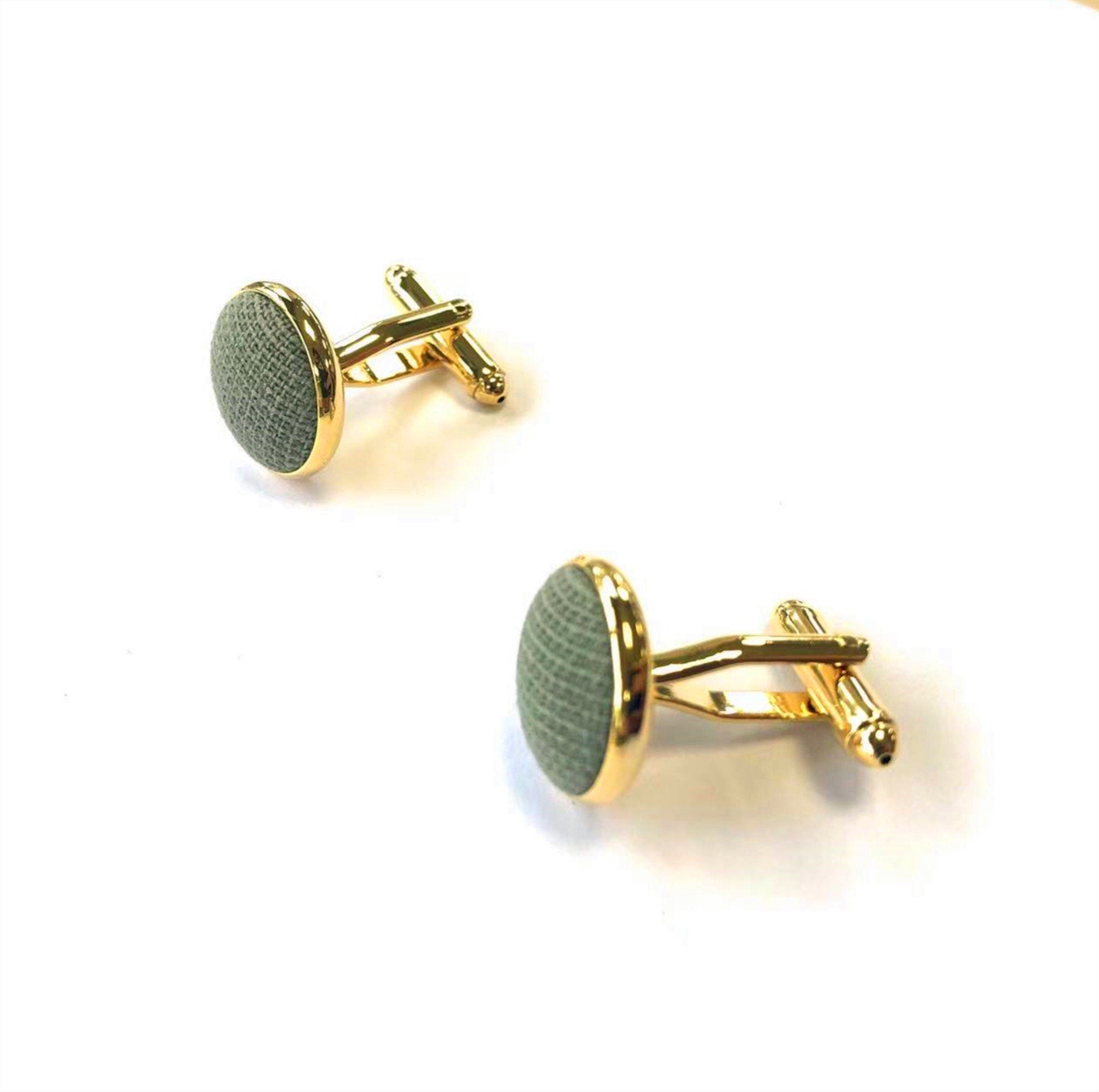 Sage Green Gold Cotton Cufflinks