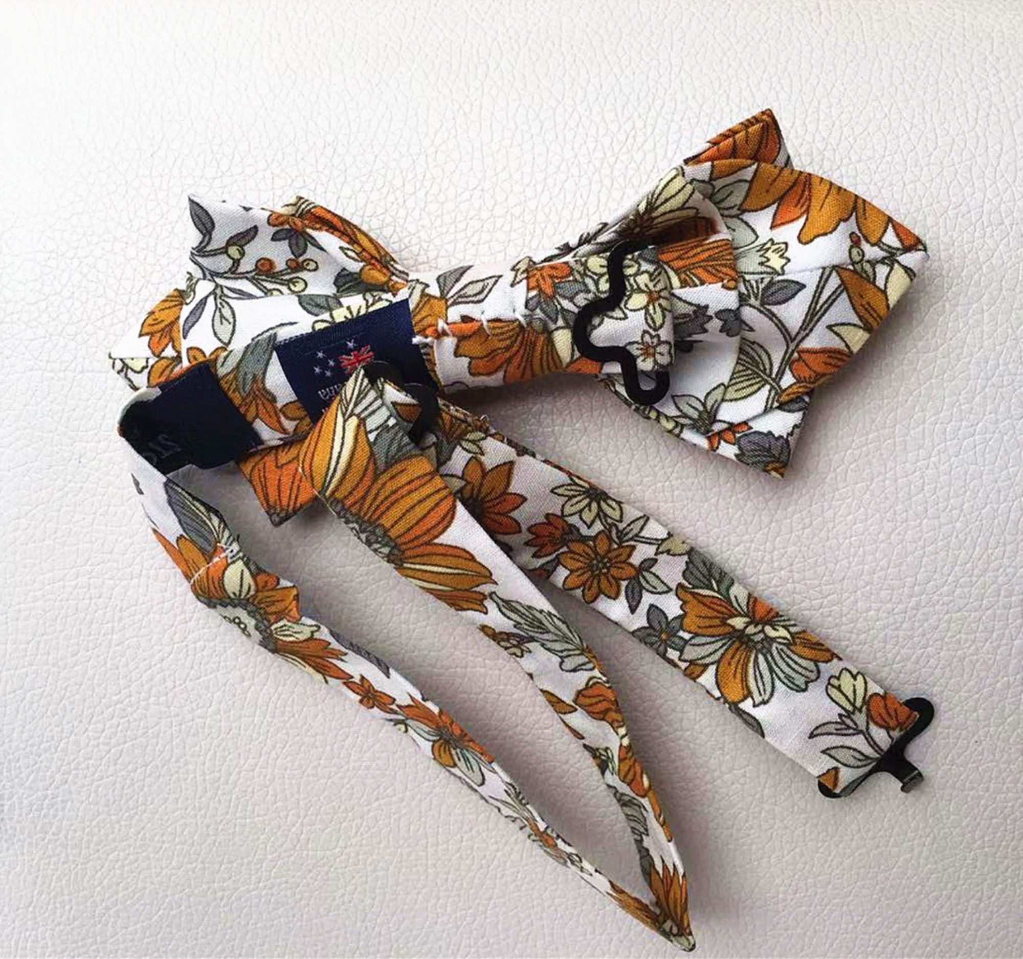 Orange Sunflower Pre-tied Diamond Bow Tie
