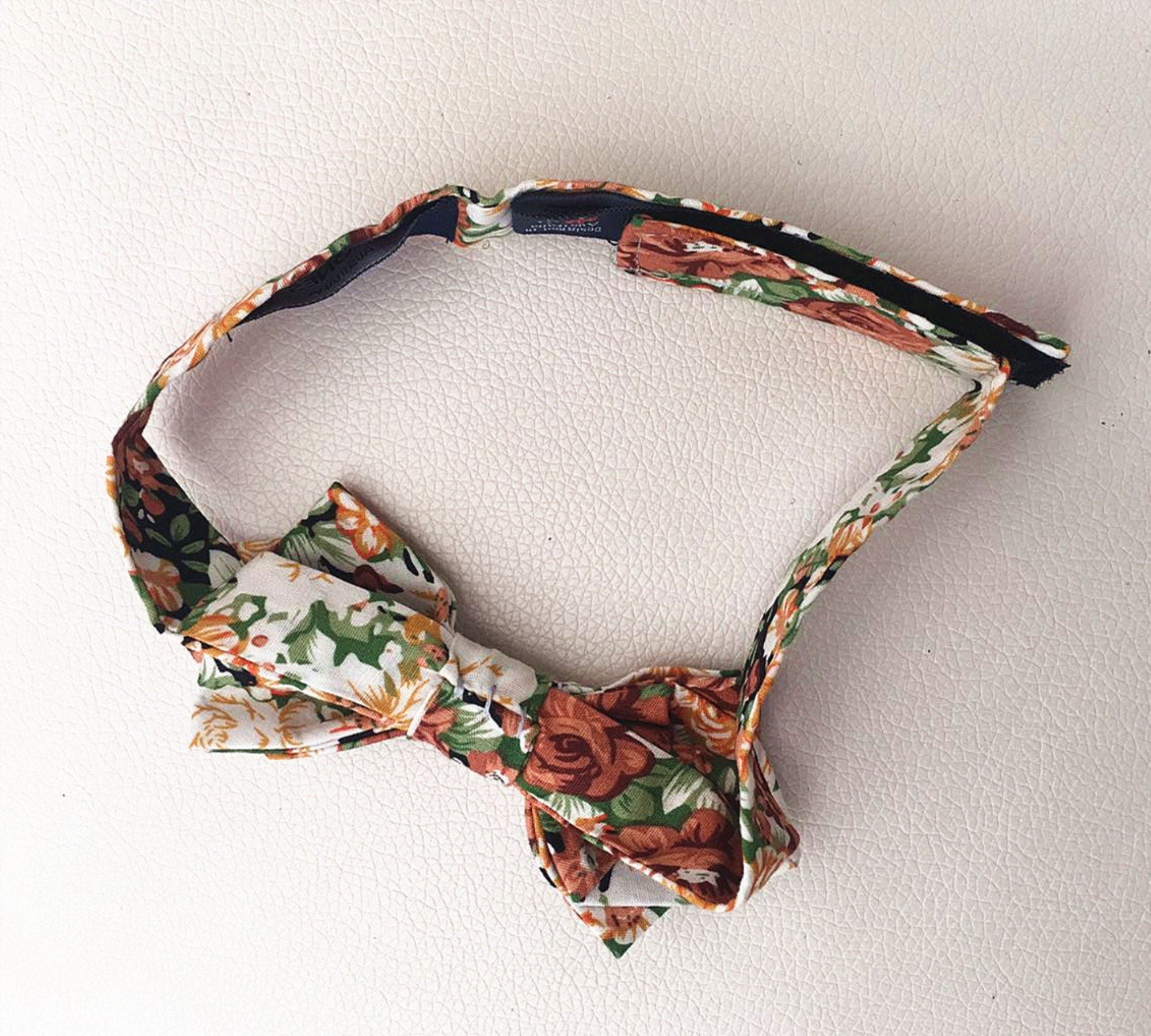 Orange Green Floral Kids Diamond Bow Tie