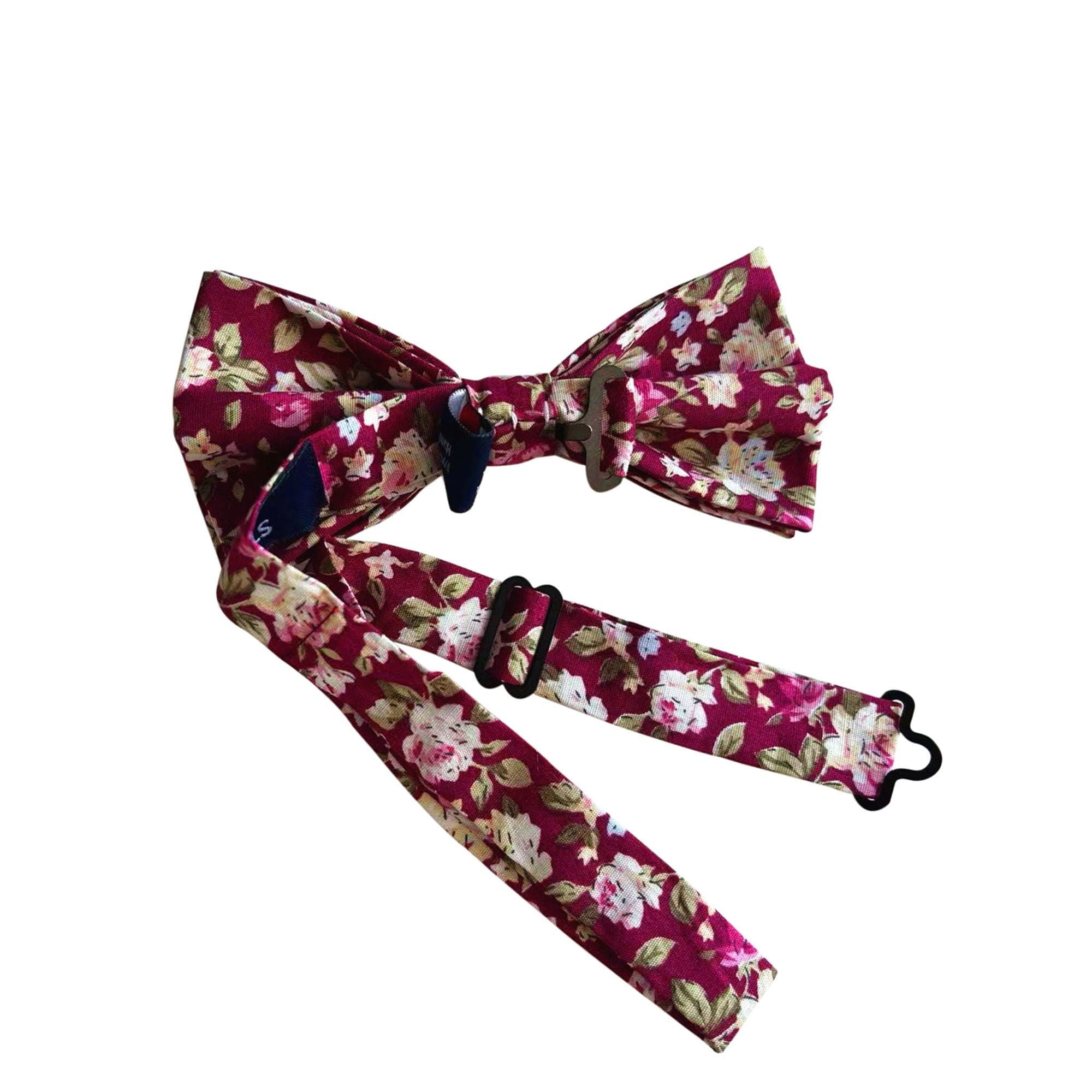 Pink Floral Burgundy Pre-tied Bow Tie