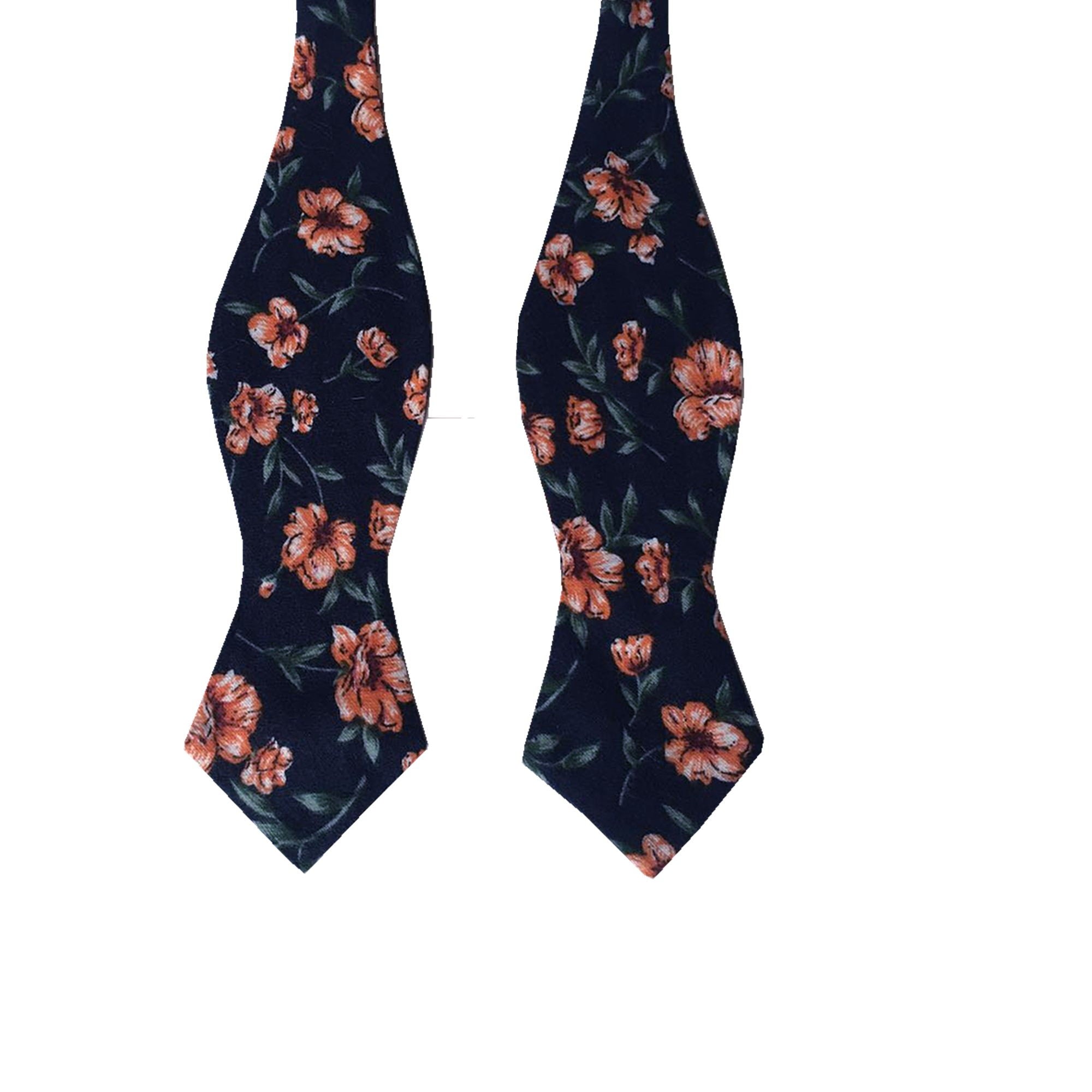 Midnight Orange Floral Self tied Tip Bow Tie