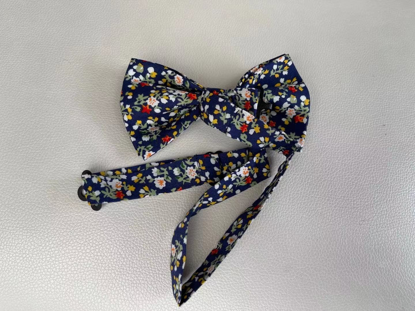 Navy Yellow White Floral Pre-tied Bow Tie