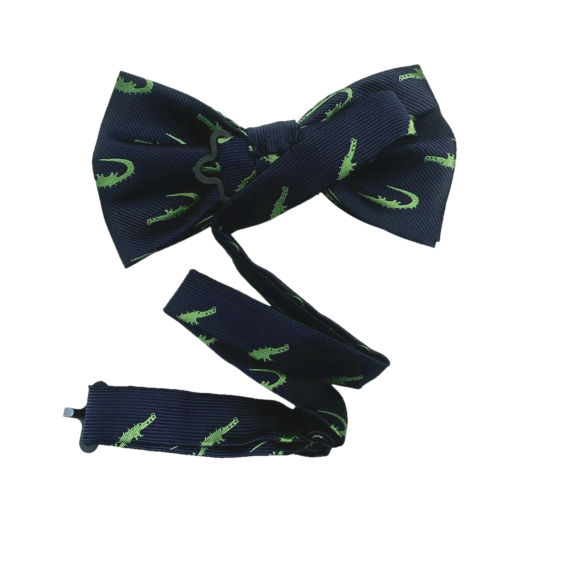 Navy Blue with Green Crocodile Pre-tied Bow Tie