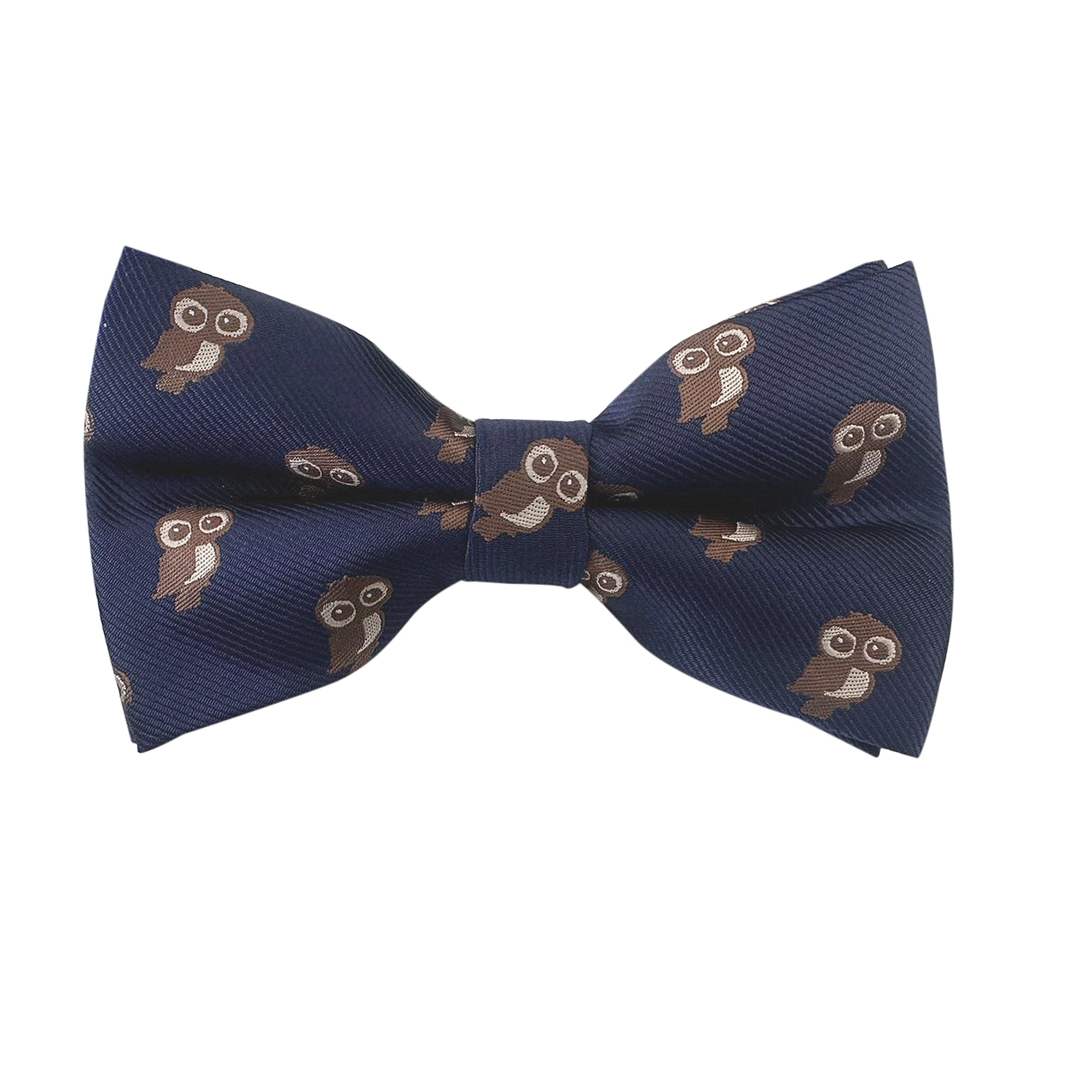 Navy Blue Brown Night Owl Pre-tied Bow Tie